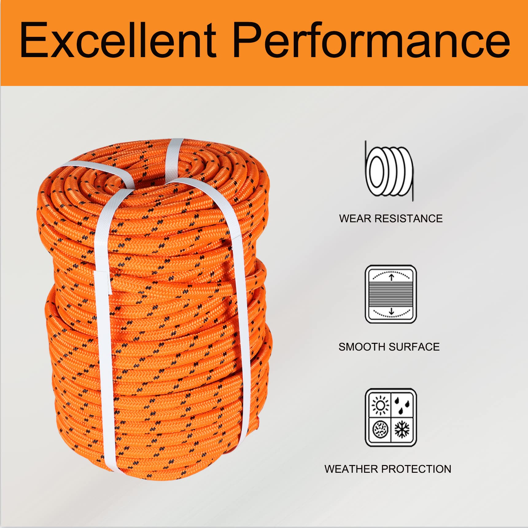 1/2 x 200 Feet Double Braid Polyester Rope - Heavy Duty Arborist Rigging Rope | Multipurpose Bull Rope for Farm, Boat, Ranch & Outdoor Use | High Strength Nylon Pulling Rope (Orange) - Perfect for Tree Climbing, Towing, Marine & Agricultural Applications
