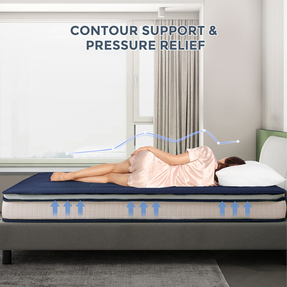 MAXYOYO Japanese Floor Futon Mattress - Thick Padded & Portable Navy Blue Floor Bed for Guest Room, Dorm, Camping & Travel