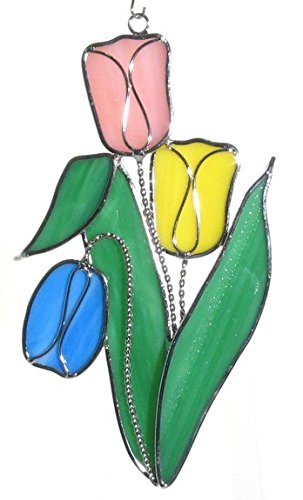Handmade Stained Glass Tulips Suncatcher - Colorful Window Decor for Home, Garden & Gifts | Perfect for Living Room, Bedroom & Wedding Decorations