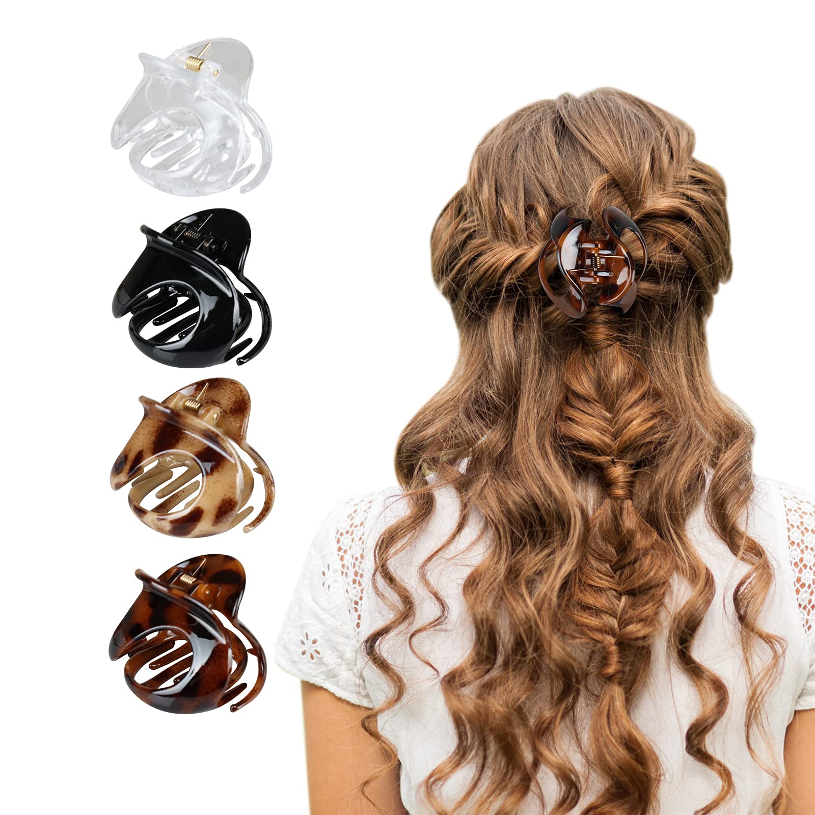 Aaiffey 4 Pack Non-Slip Leopard Print Hair Claw Clips for Women & Girls - Fashion Hair Accessories for Thin Hair, Perfect for Work, School & Everyday Styling