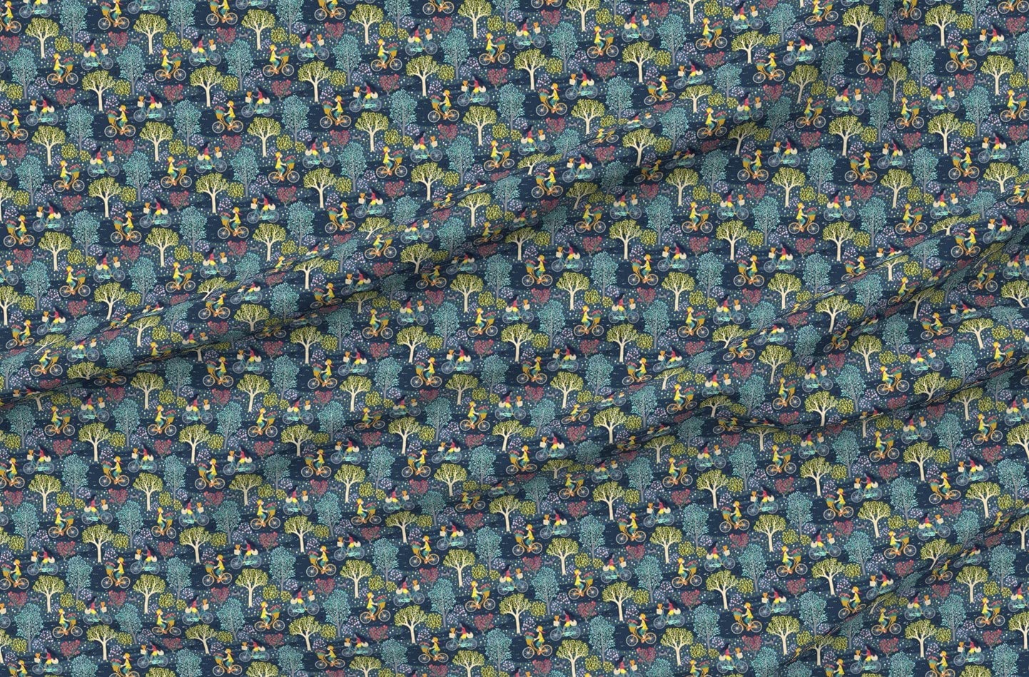 Cycling Bicycle Night Garden Floral Printed Cotton Fabric by The Yard - Premium Petal Signature Cotton for Sewing, Quilting, Apparel & Crafts - Perfect for DIY Spring Dresses, Girls' Park Outfits & Home Decor Projects