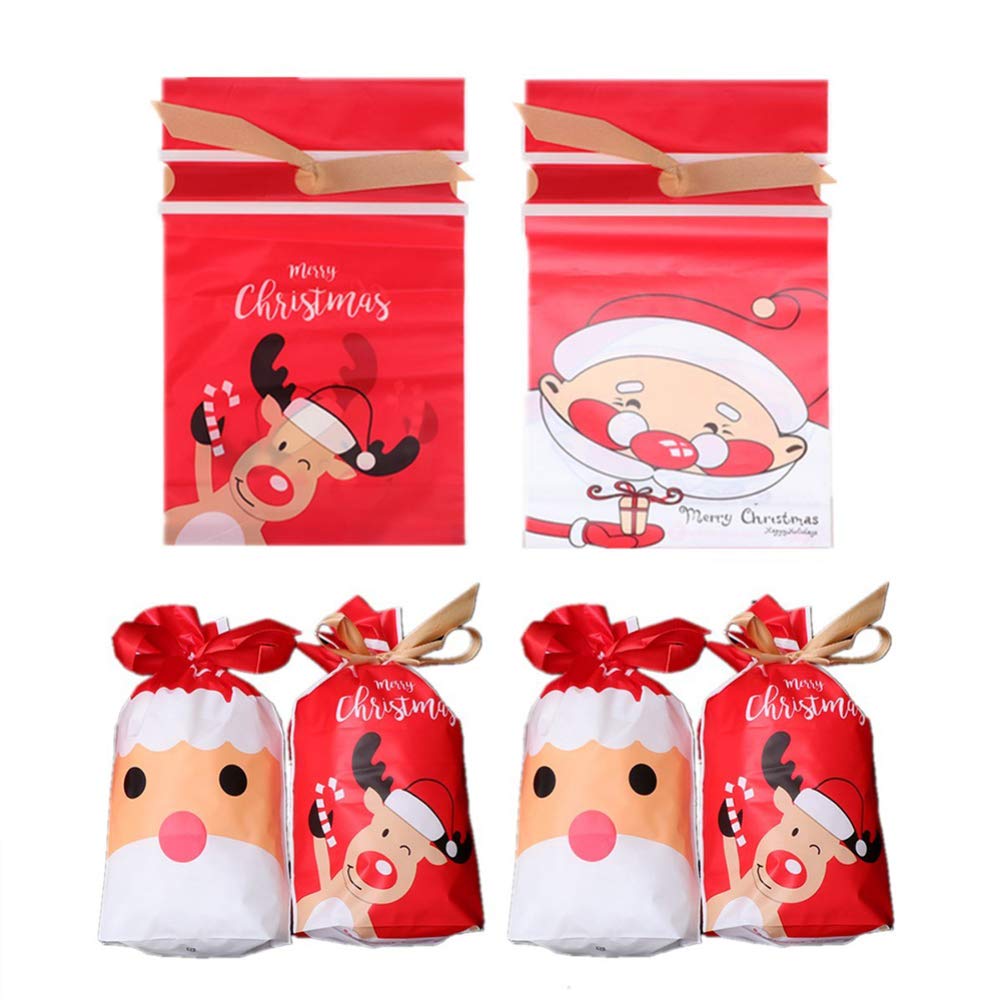 Artibetter 50pcs Christmas Drawstring Gift Bags - Santa Reindeer Design for Holiday Candy, Treats & Party Favors | Perfect for Christmas Gifts, Stocking Stuffers & Classroom Celebrations