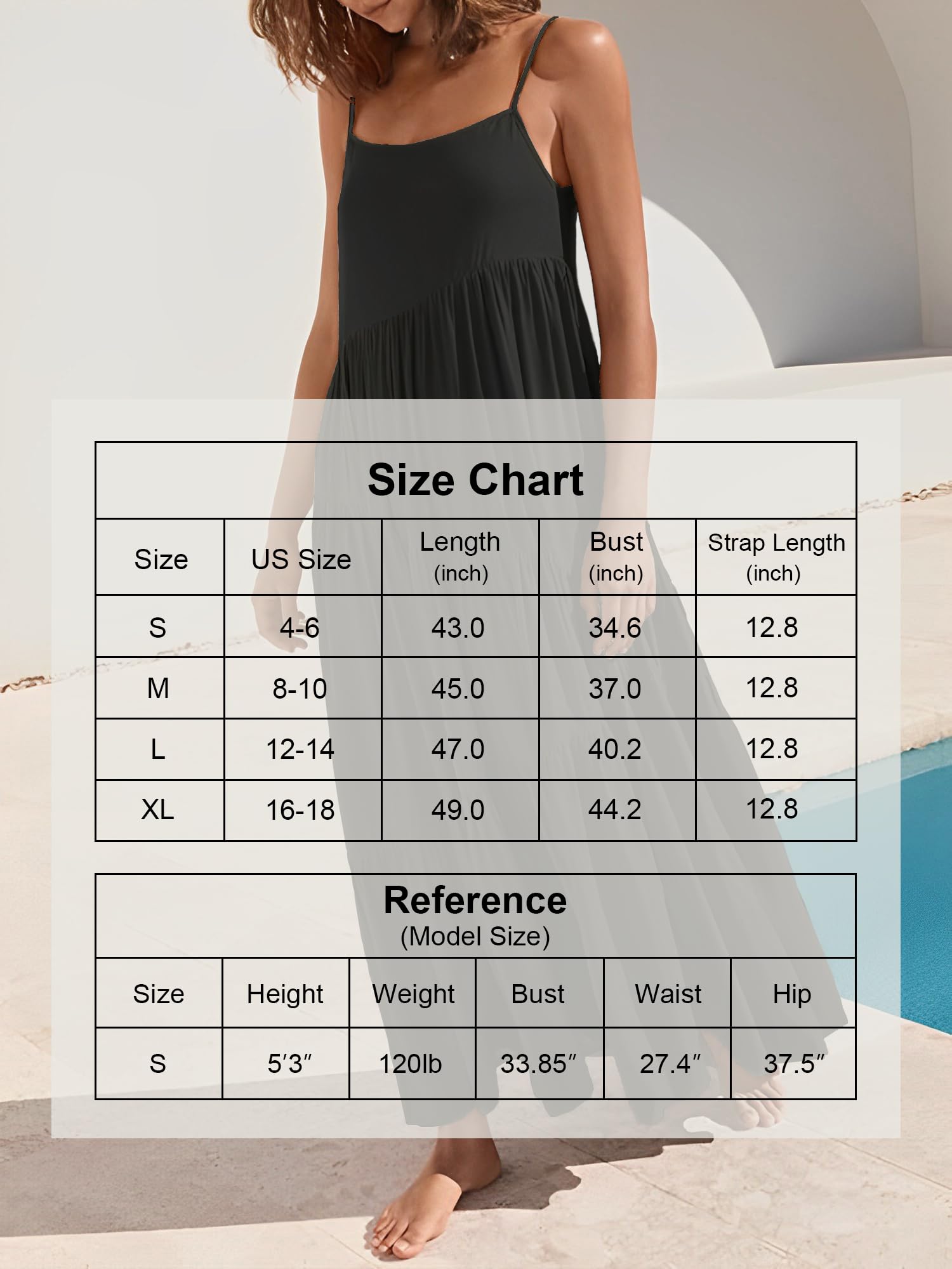 Women's Summer Dresses - Loose Sleeveless Spaghetti Strap Asymmetric Tiered Maxi Dress | Beach Cover Up, Vacation Outfit, Boho Chic Fashion