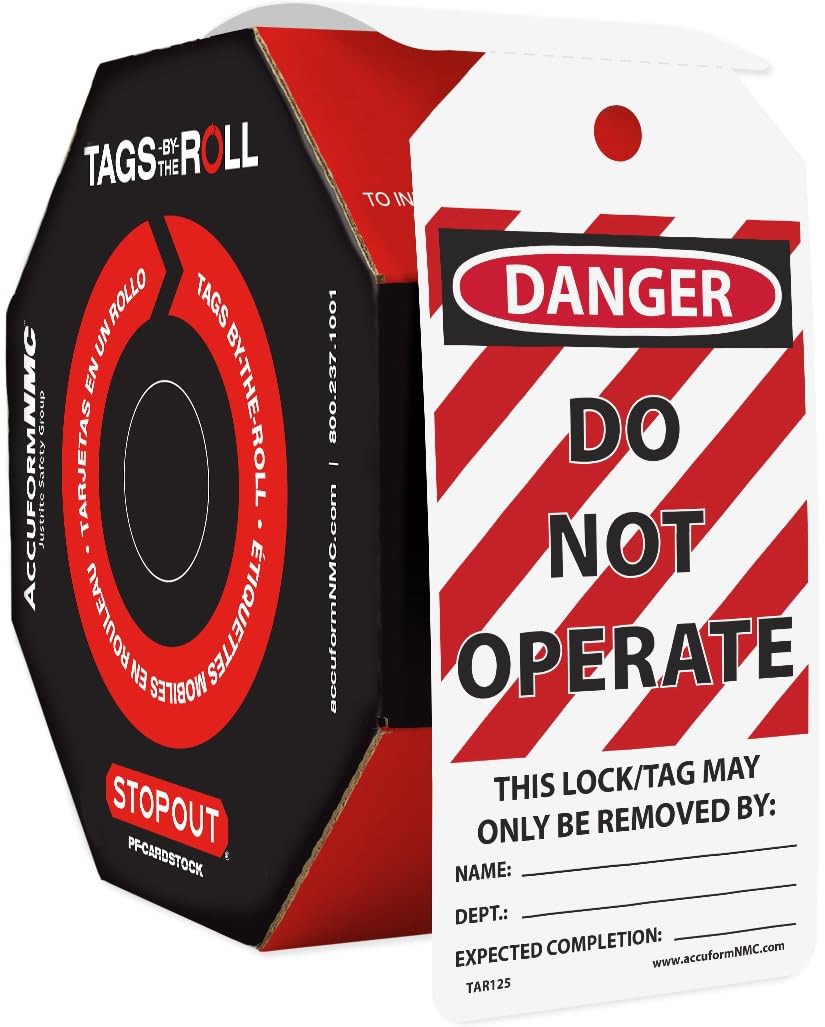 Accuform TAR125 Lockout Tagout Safety Tags Roll - 250 Pack, 6.25