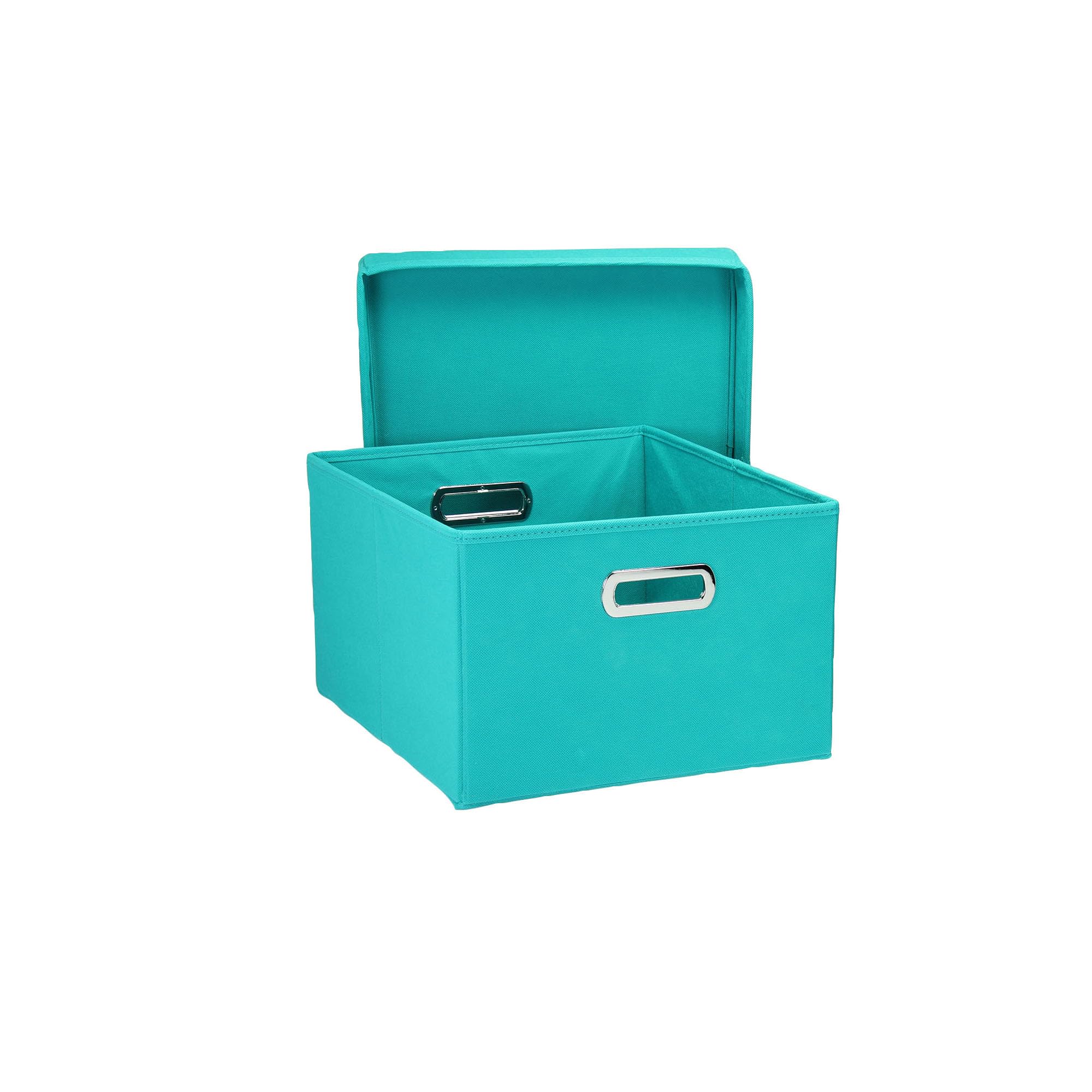 Fabric Storage Bins with Lids & Handles - Foldable Closet Organizer for Bedroom, Bathroom, or Office - Aqua Home Organization Boxes for Clothes, Toys & Essentials