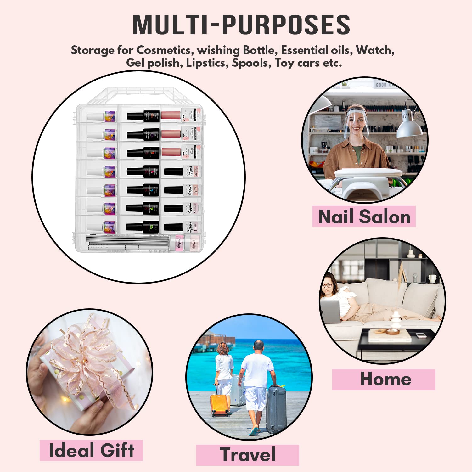 Makartt Clear Nail Polish Organizer - Holds 48 Bottles, Includes Poly Nail Gel, Extension Gel & White Builder Gel - Perfect for Salon, Home & Professional Nail Artists