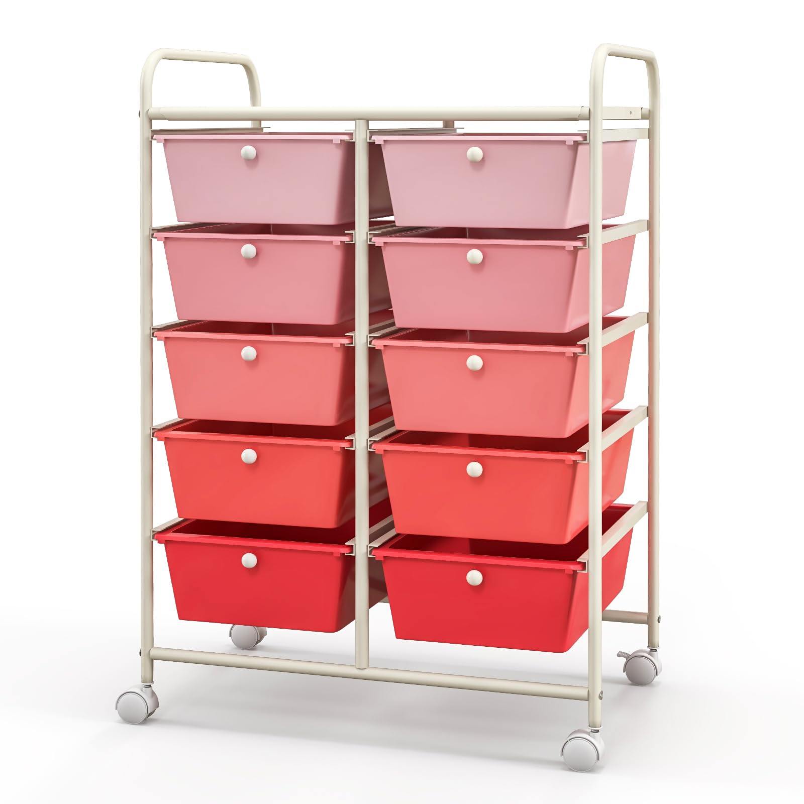 Giantex 10-Drawer Rolling Storage Cart with Wheels - Mobile Organizer for Classroom, Office, Home & School - Perfect for Teacher Supplies, Craft Tools, Art Paper & Stationery - Pink Gradient Design - Ideal for Organizing, Decluttering & Workspace Efficiency