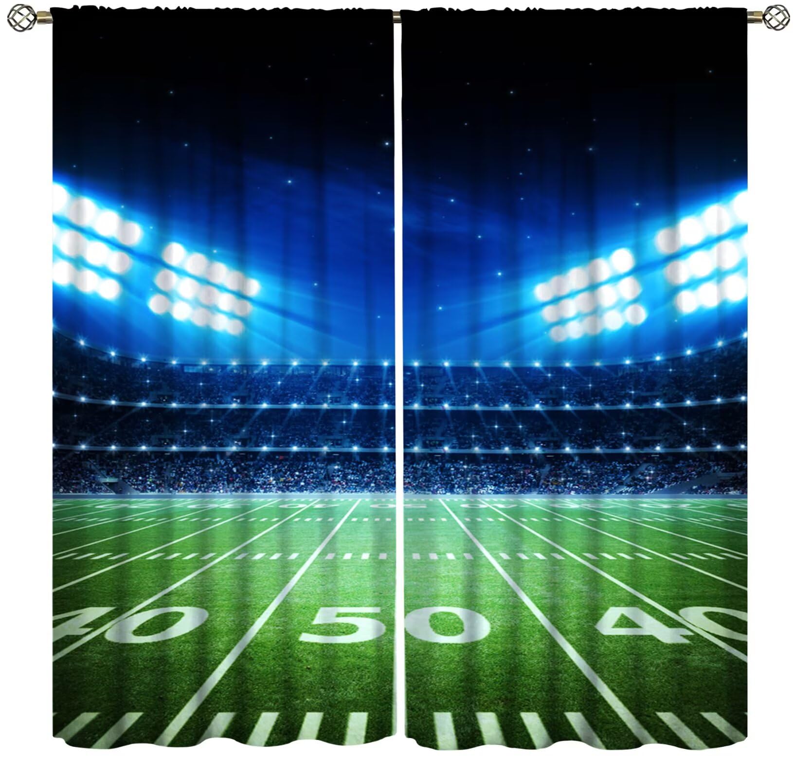 Soccer Field Stadium Arena Blackout Curtains - 2 Panels Set 63x72 Inch with Rod Pocket, Football Sports Themed Window Treatments for Bedroom, Living Room & Home Decor | Perfect for Game Nights, Sports Themed Rooms & Fan Cave Decorations