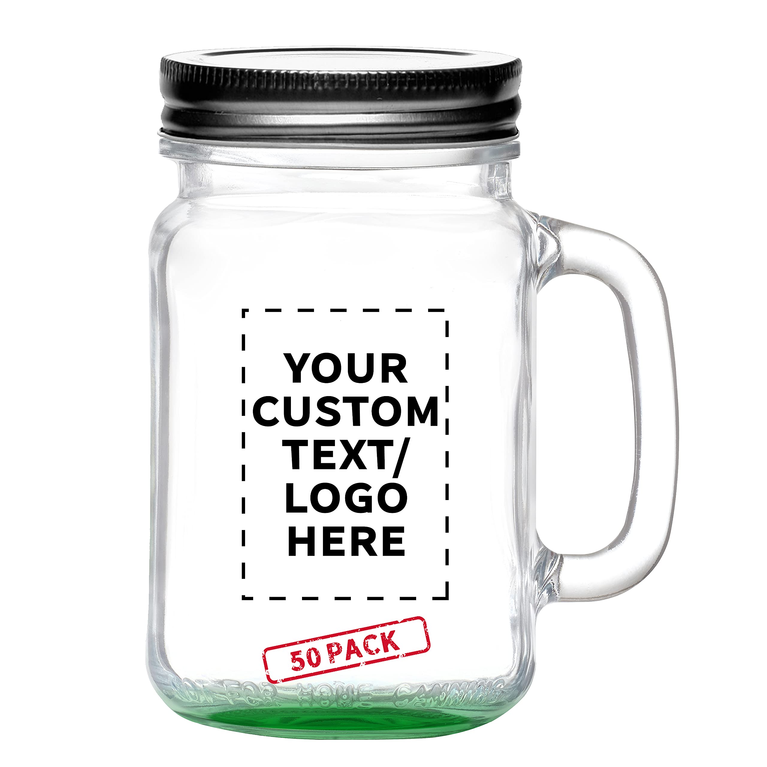 50-Pack 16 oz Mason Jars with Lids - Personalized Glass Jars for Drinking, Canning, Storage & DIY Crafts - Custom Text/Logo - Vintage Style Green Glassware - Perfect for Home Decor, Wedding Favors & Gift Packaging