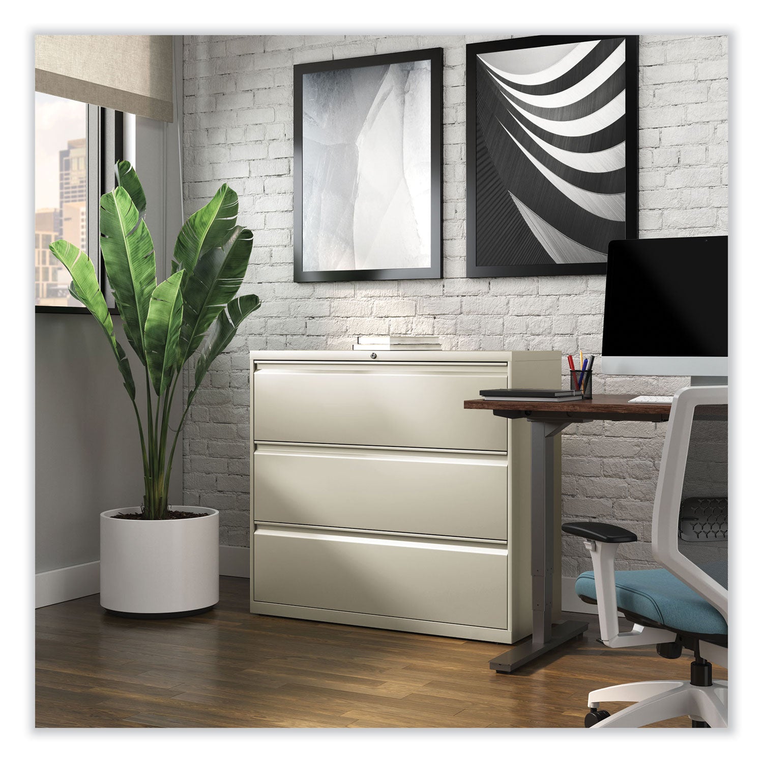 Alera® 3-Drawer Lateral File Cabinet - Legal/Letter/A4/A5 Size - Putty Finish - 42