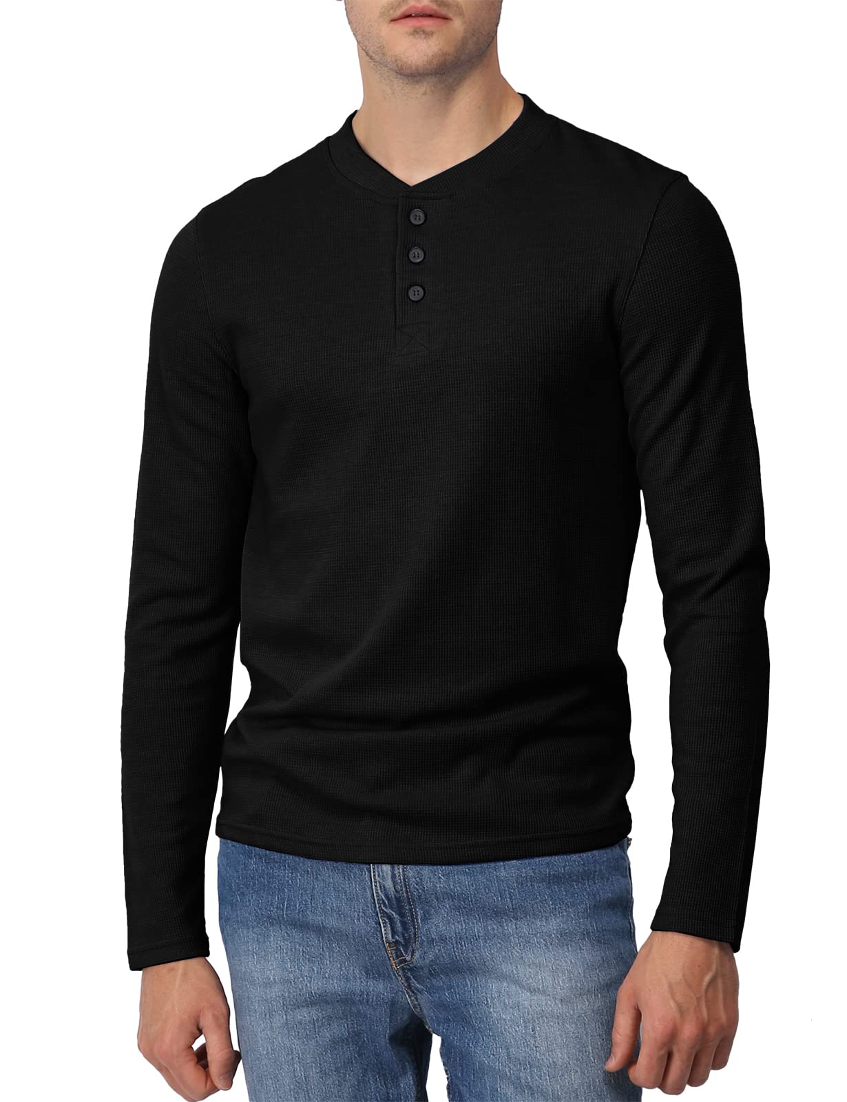 H2H Men's Casual Slim Fit Henley Cotton Shirts Long Sleeve Lightweight Waffle Fabric - Comfortable Everyday Wear for Work, Travel & Outdoor Activities