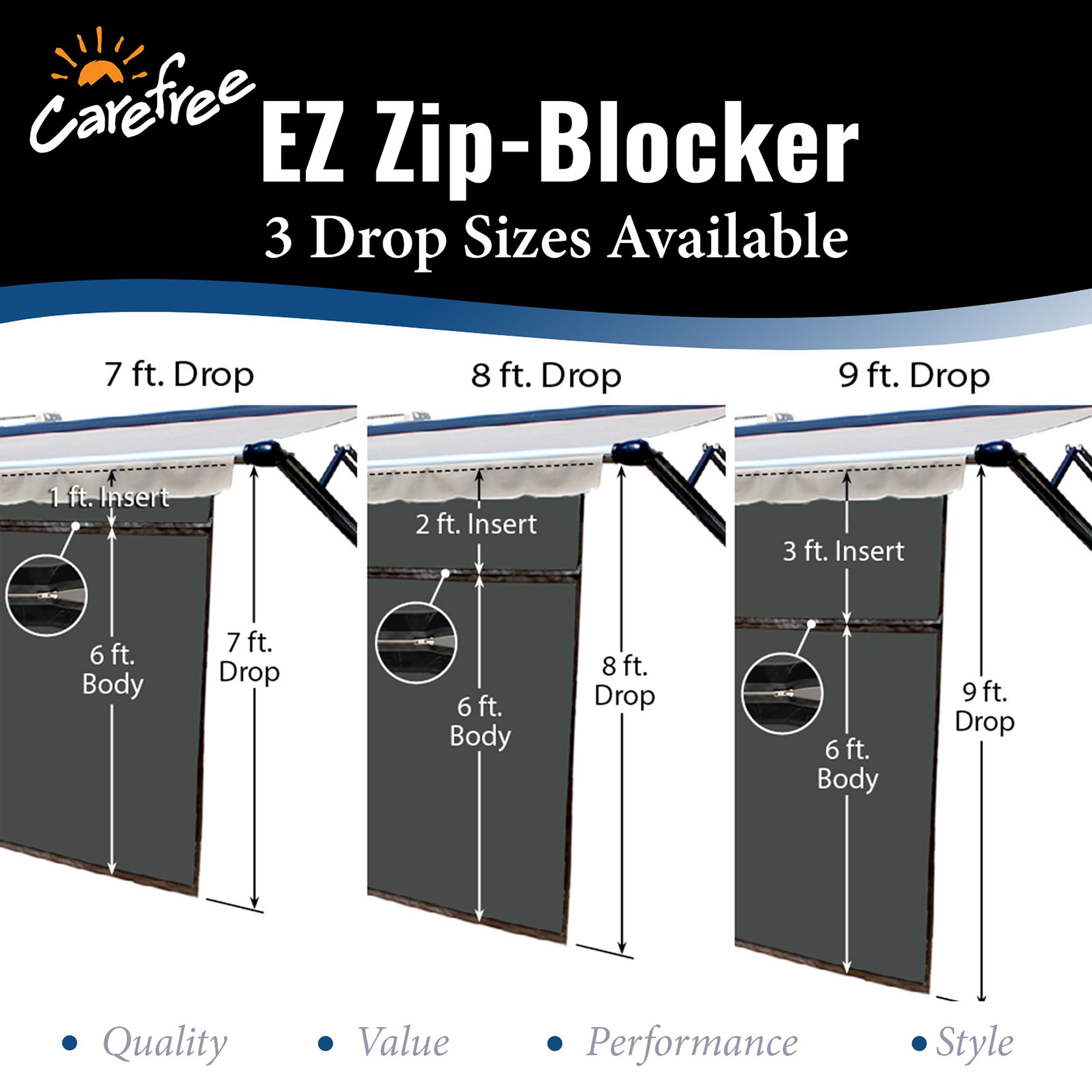Carefree Of Colorado Drop RV Awning EZ ZipBlocker - Black Mesh RV Awning Shade Screen, Sun Blocker Canopy for Campers & Trailers (15' x 9') - Perfect for Outdoor Patio Shade & UV Protection