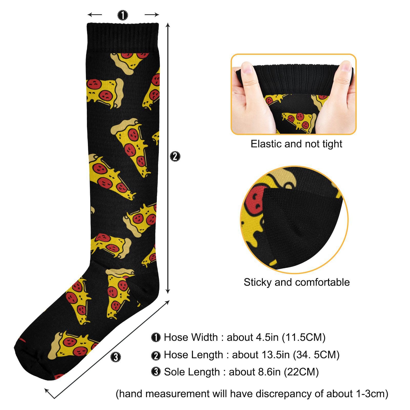 JUNZAN Pizza Doodle Pattern Knee High Compression Socks for Men & Kids - Black Athletic Socks for Running, Sports, Nursing - Perfect for Workouts, Hospital Shifts & Casual Wear