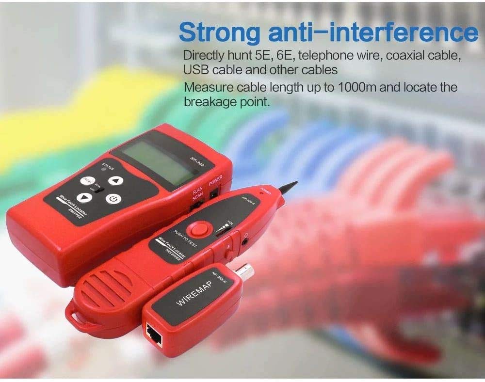 Professional Multi-Functional LCD Network Cable Tester - High Precision RJ11 RJ45 Coaxial Wire Length Finder with Remote Adapter for Ethernet, LAN, Phone Line Testing & Network Installation