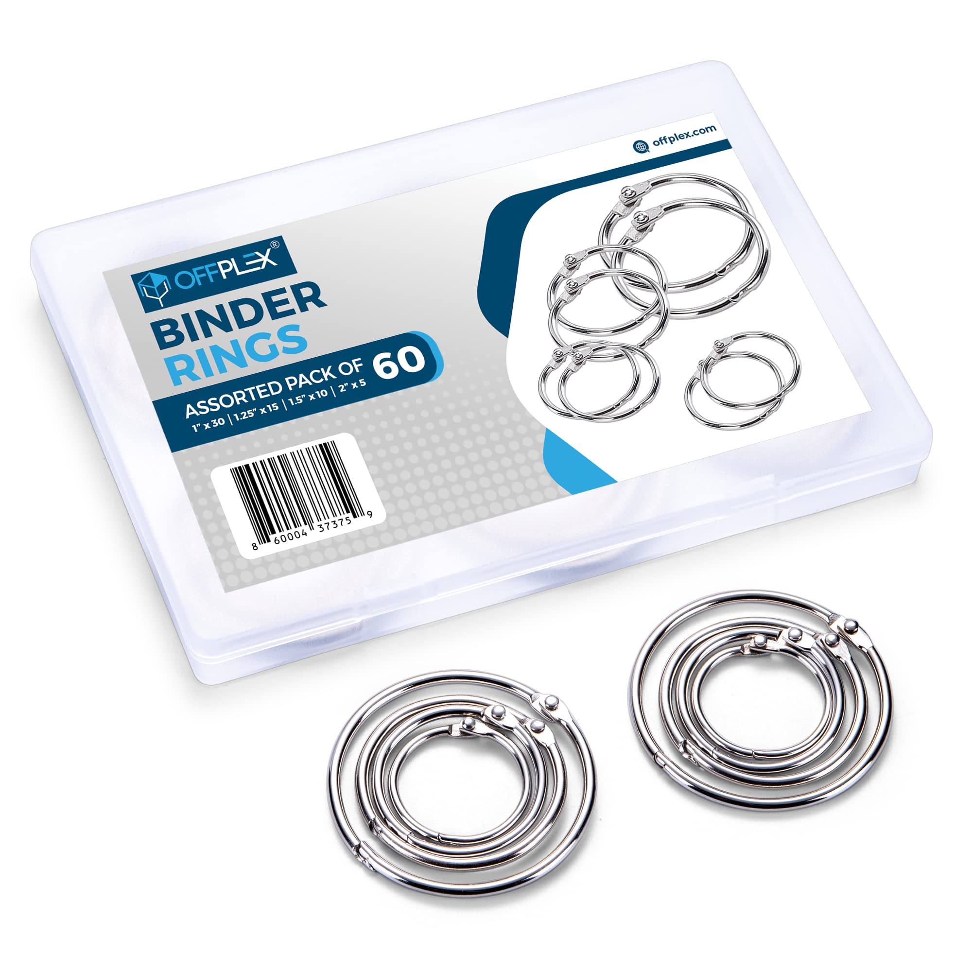 (60 Pack) Assorted Size Loose Leaf Binder Rings - 1