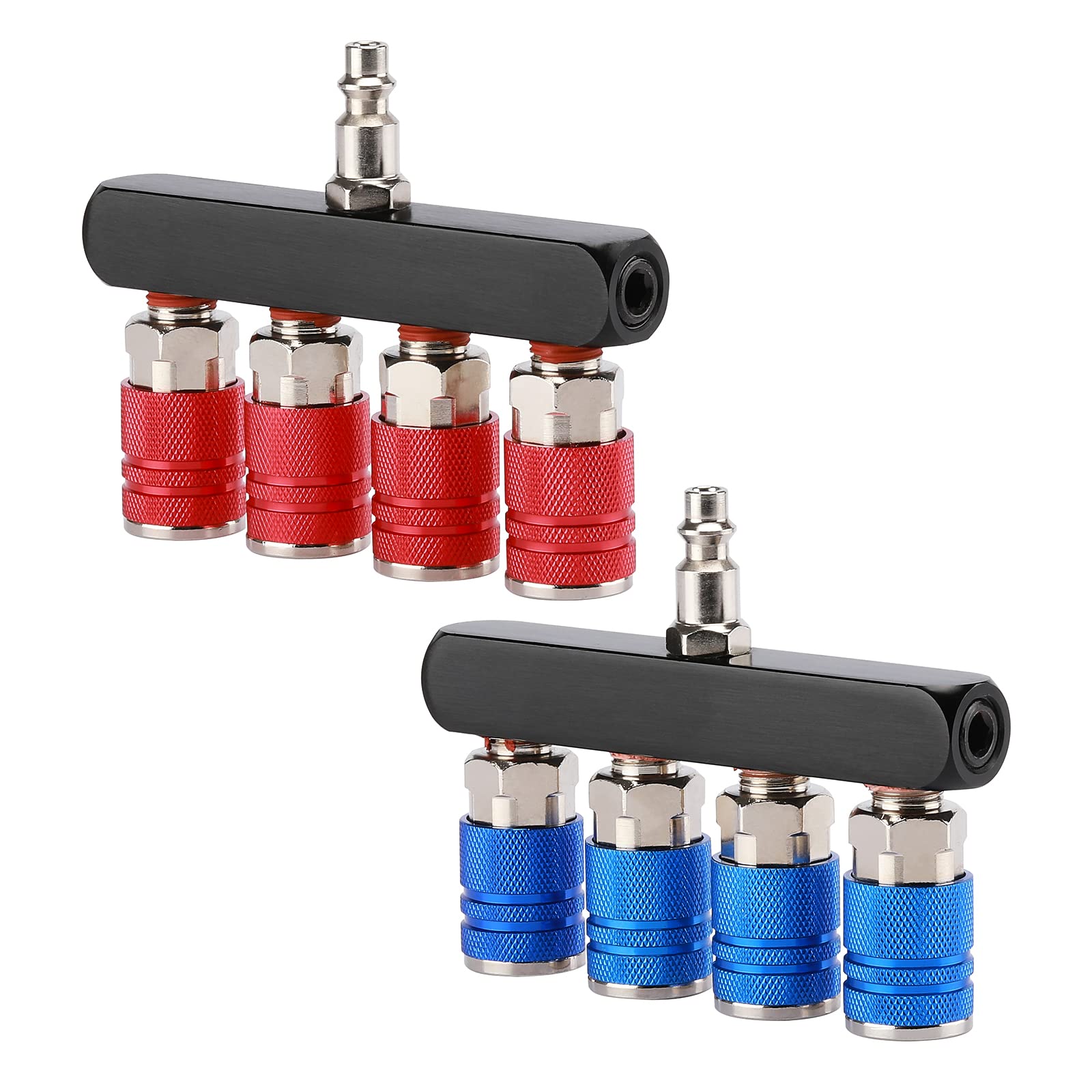 AIRTOON 4-Way Straight Air Manifold Splitter with 4 Couplers - 1/4