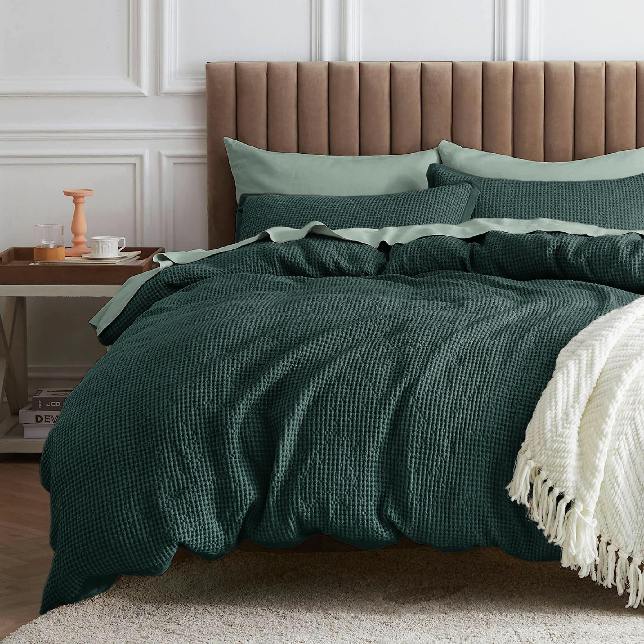 Bedsure Queen Size Waffle Weave Comforter Set - 3 Piece Soft Cotton Bedding with Polyester Fill (90