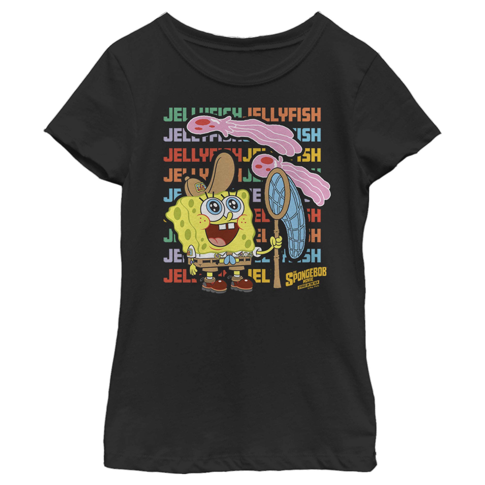 SpongeBob SquarePants Jellyfishing Graphic Girls Short Sleeve T-Shirt | Fifth Sun Kids Cartoon Tee | Fun Summer Outfit for Beach & Playdates
