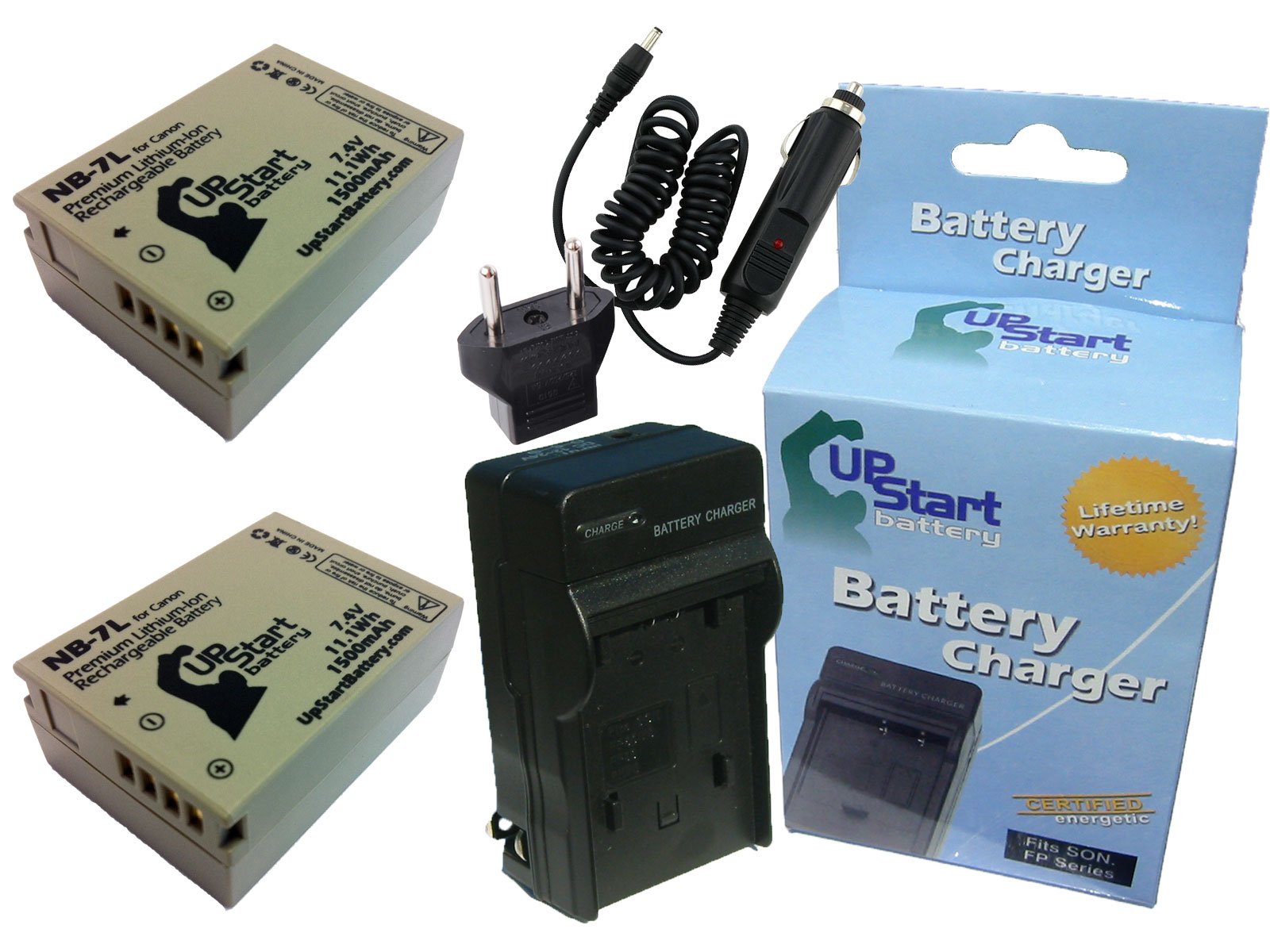 2 Pack Replacement Battery & Charger for Canon PowerShot G10 / NB-7L - 1500mAh 7.4V Li-ion Battery with Car & EU Adapters - Perfect for Travel, Photography & Backup Power