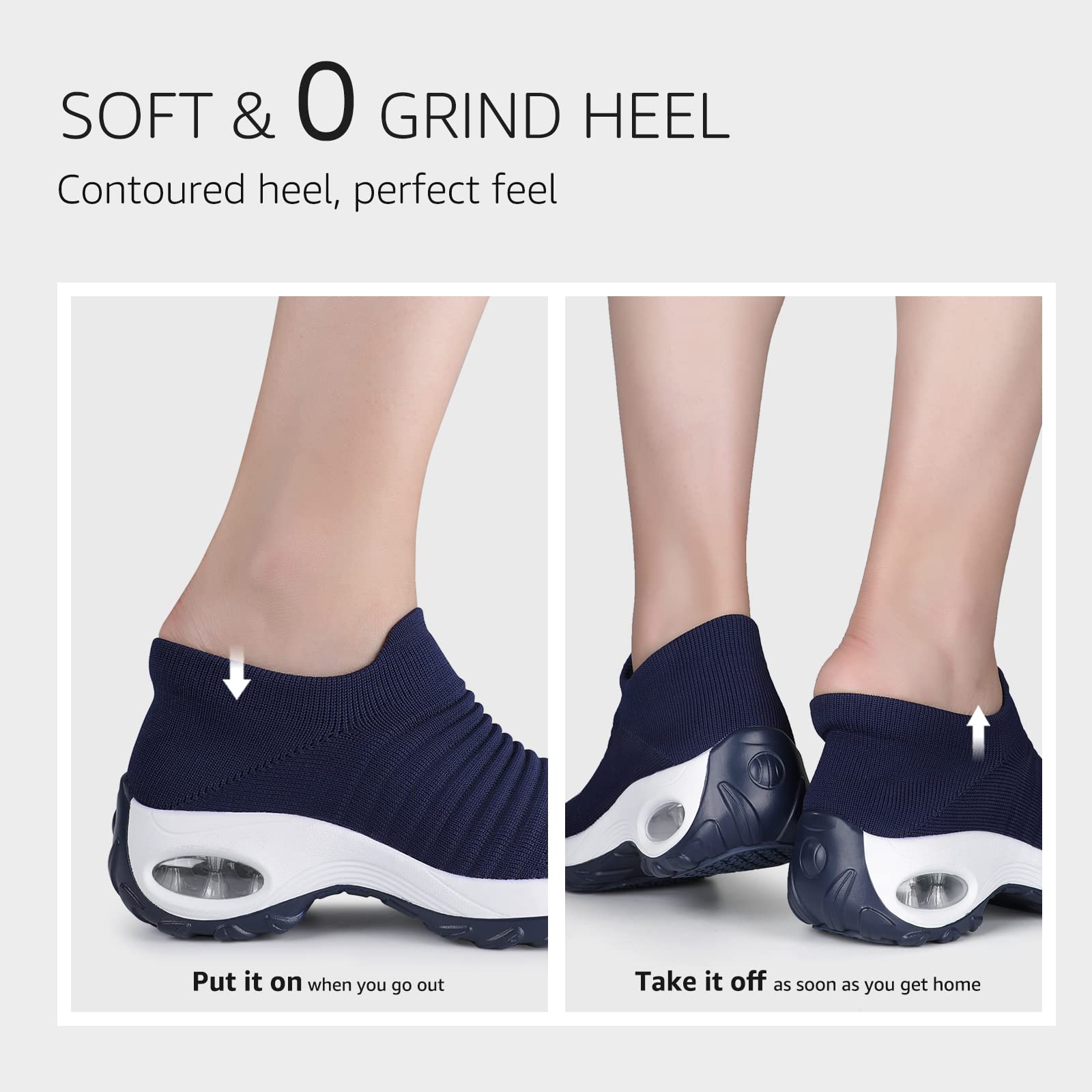 STQ Women's Slip-On Walking Shoes - Breathable Non-Slip Work Sneakers with Air Cushion & Arch Support - Comfortable Orthopedic Shoes for Nurses, Waitresses & All-Day Wear