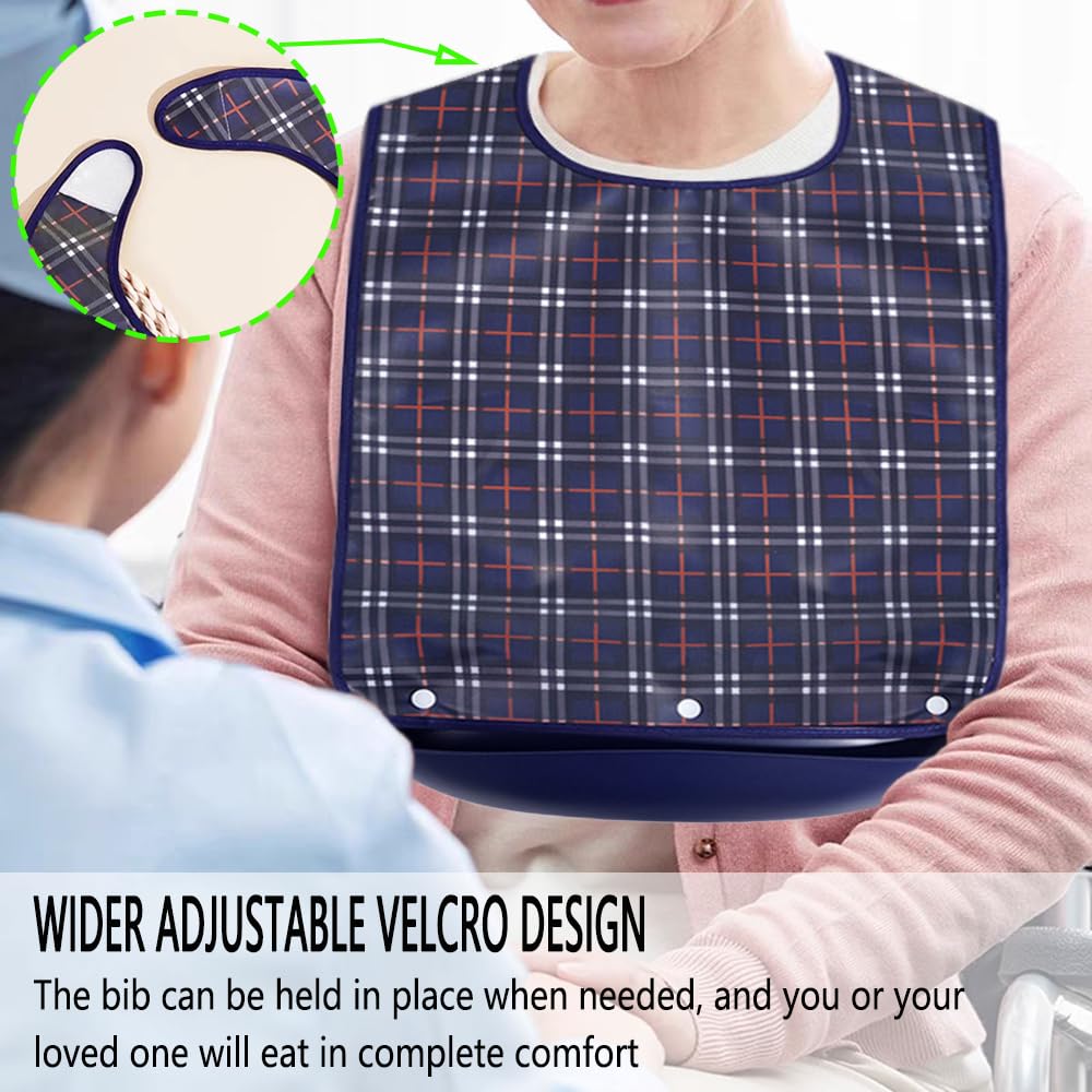 **Reusable Adult Bibs Set with Crumb Catcher - Unisex, Machine Washable Clothing Protectors for Mealtime & Daily Use**