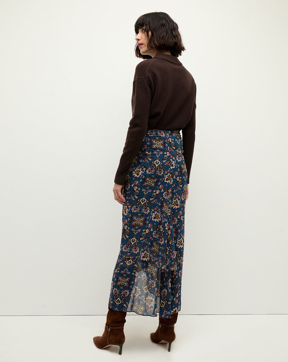 Sira Ruched Silk Skirt for Women - Elegant High Waist Flowy Midi Skirt with Side Slit | Perfect for Weddings, Parties & Date Nights