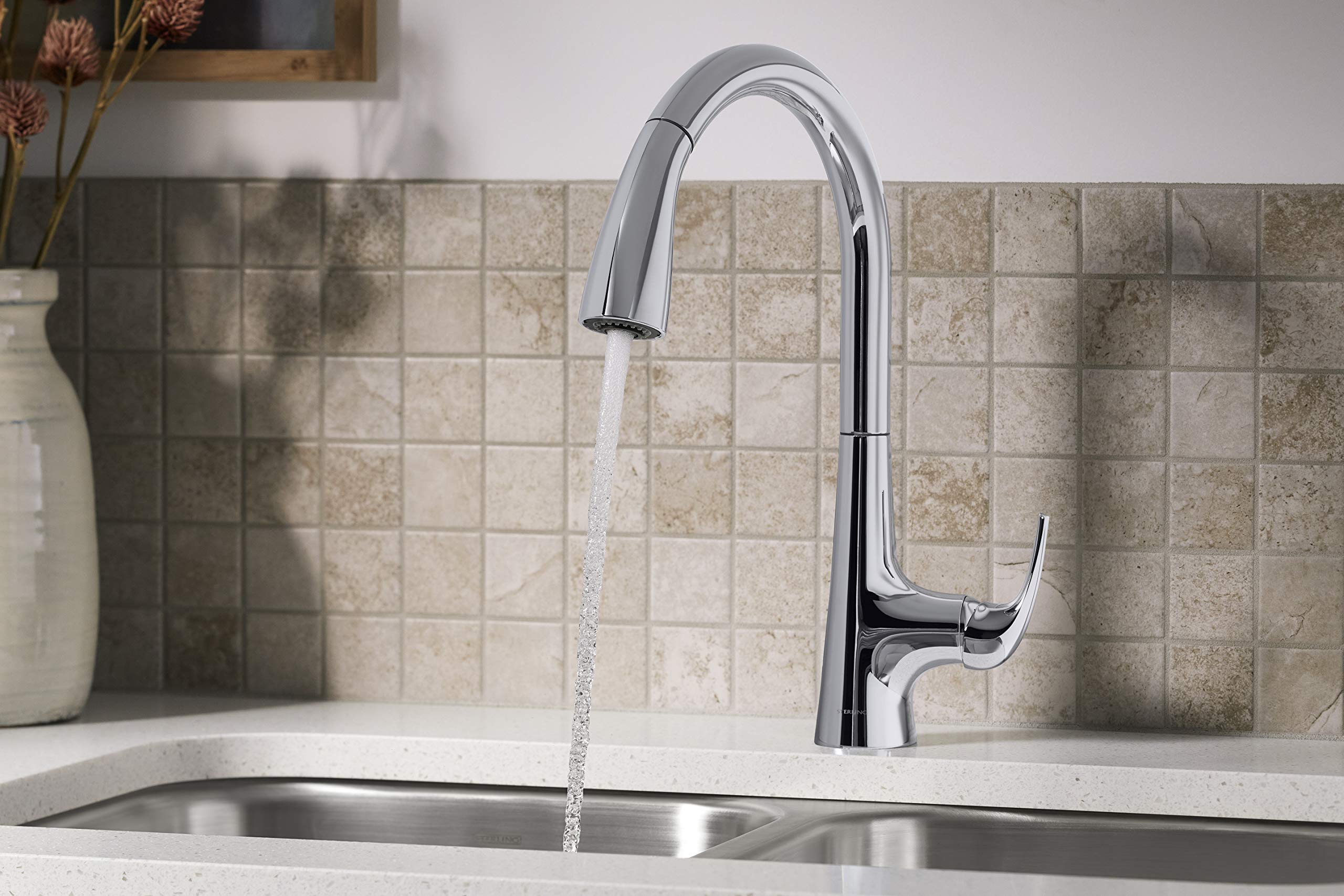 Sterling 24274-CP Medley Pull Down Kitchen Faucet with Two-Function Sprayhead - Polished Chrome Finish for Modern Kitchens | Perfect for Washing Dishes, Filling Pots & Cleaning Sinks