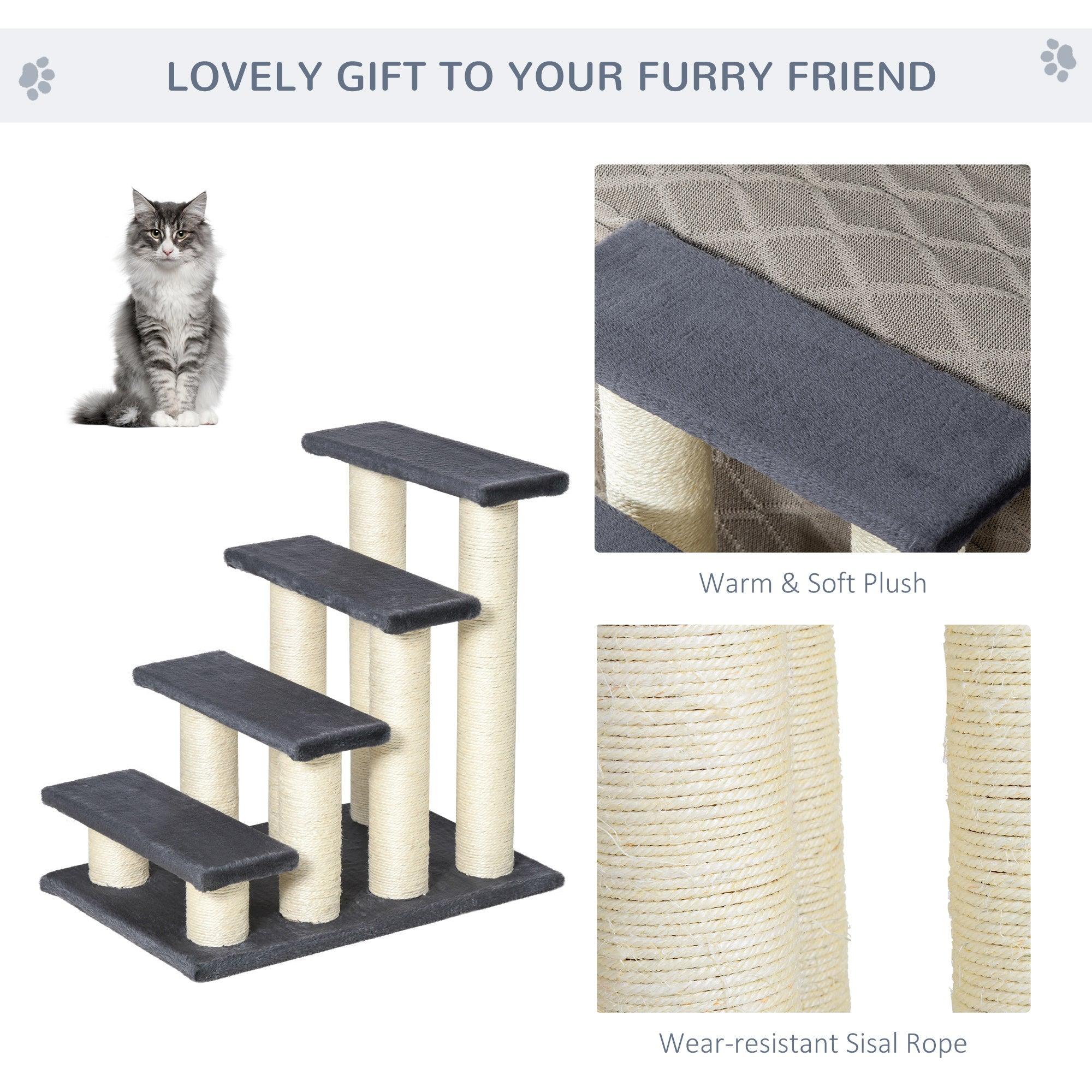 4-Step Cat Tree for High Beds & Couches - Sisal Scratching Post & Climbing Toy for Indoor Cats & Small Dogs - Gray Pet Stairs for Play & Rest - Perfect for Kittens, Senior Pets & Multi-Level Homes