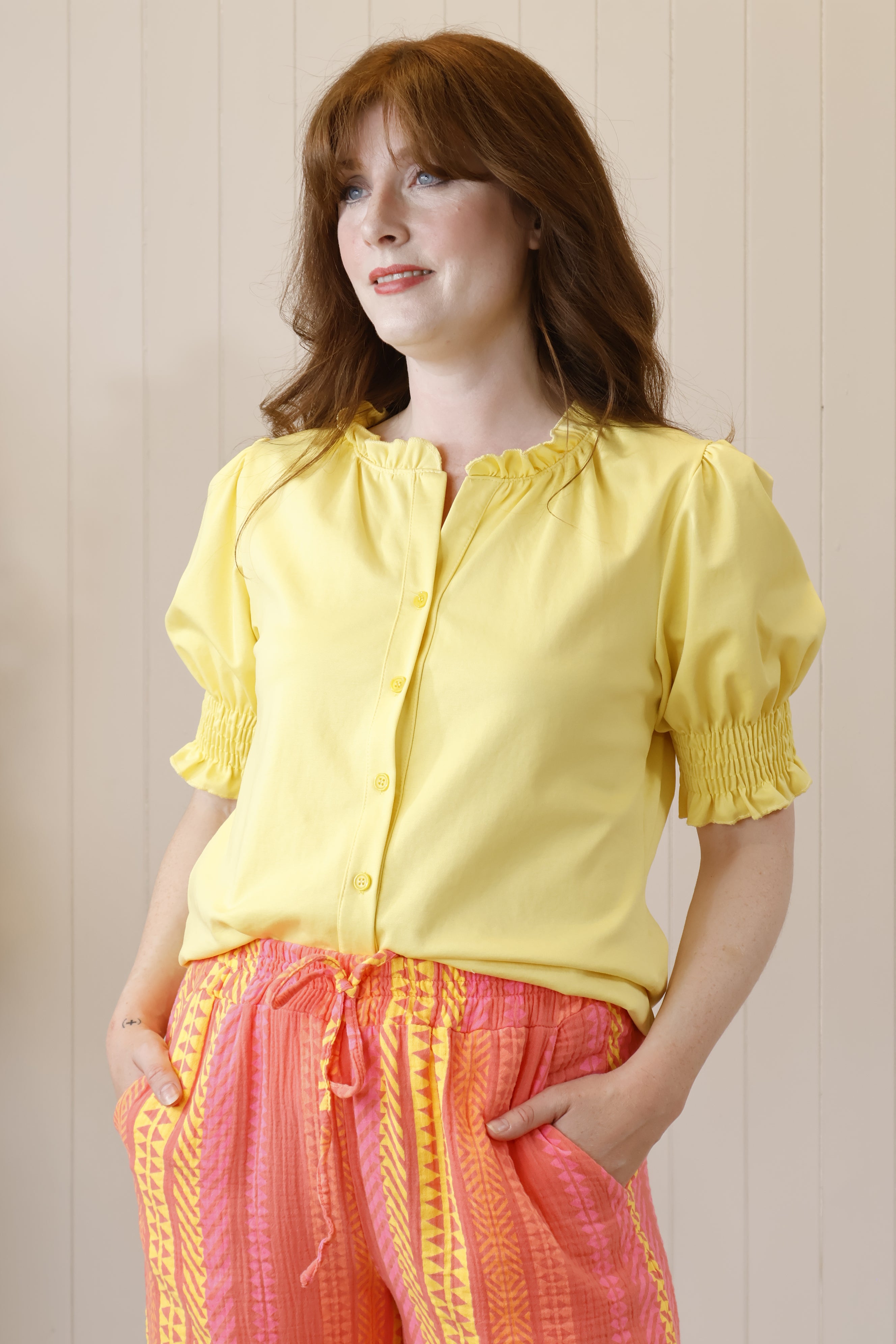 Floral Frill Top in Yellow - Women's Fashion Blouse for Spring & Summer Outfits