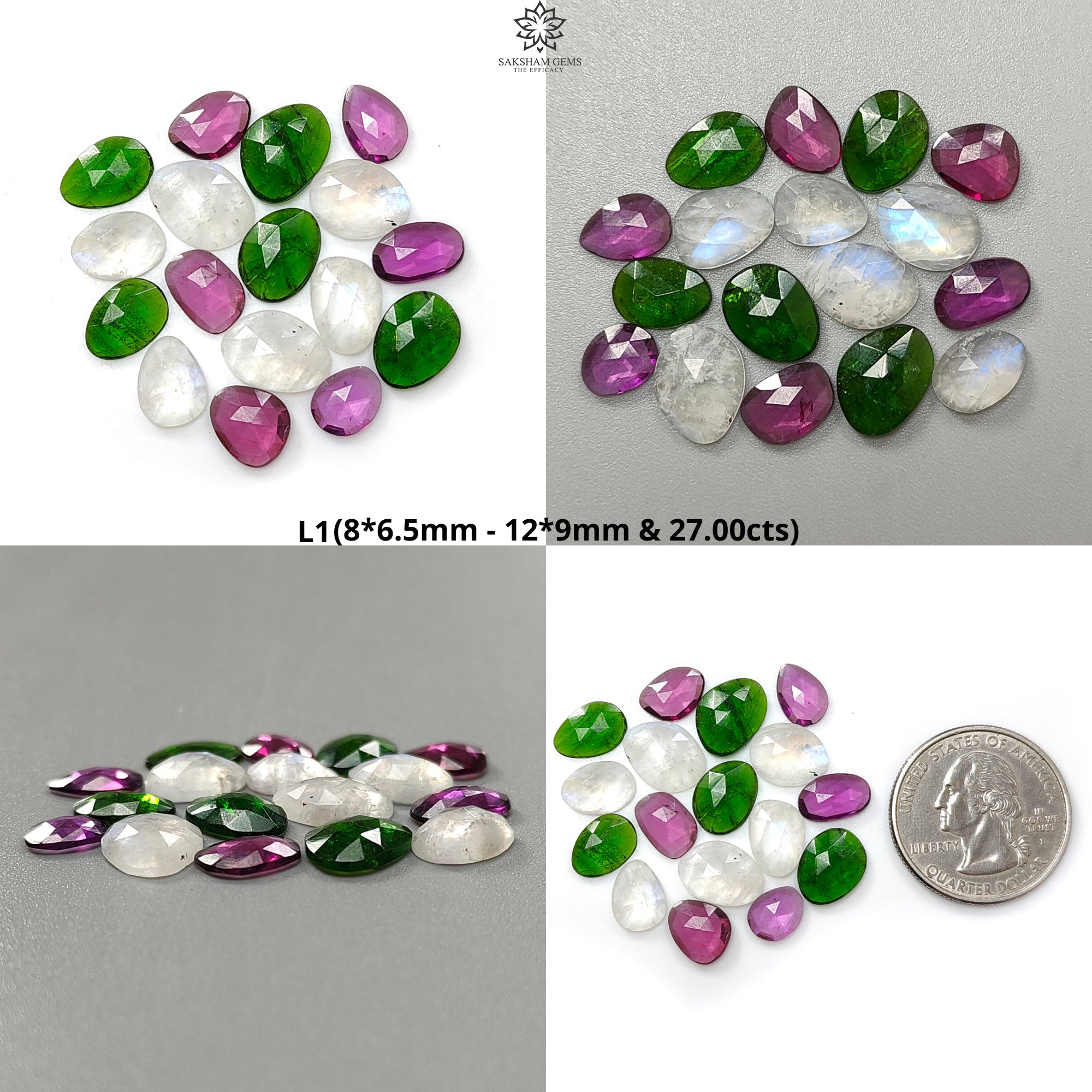 Natural Untreated Rose Cut Gemstone Slices - Garnet, Chrome Diopside, Moonstone, Tanzanite, Morganite & Aquamarine | Fancy Shape Faceted Lots for Jewelry Making, Wire Wrapping & Crystal Healing