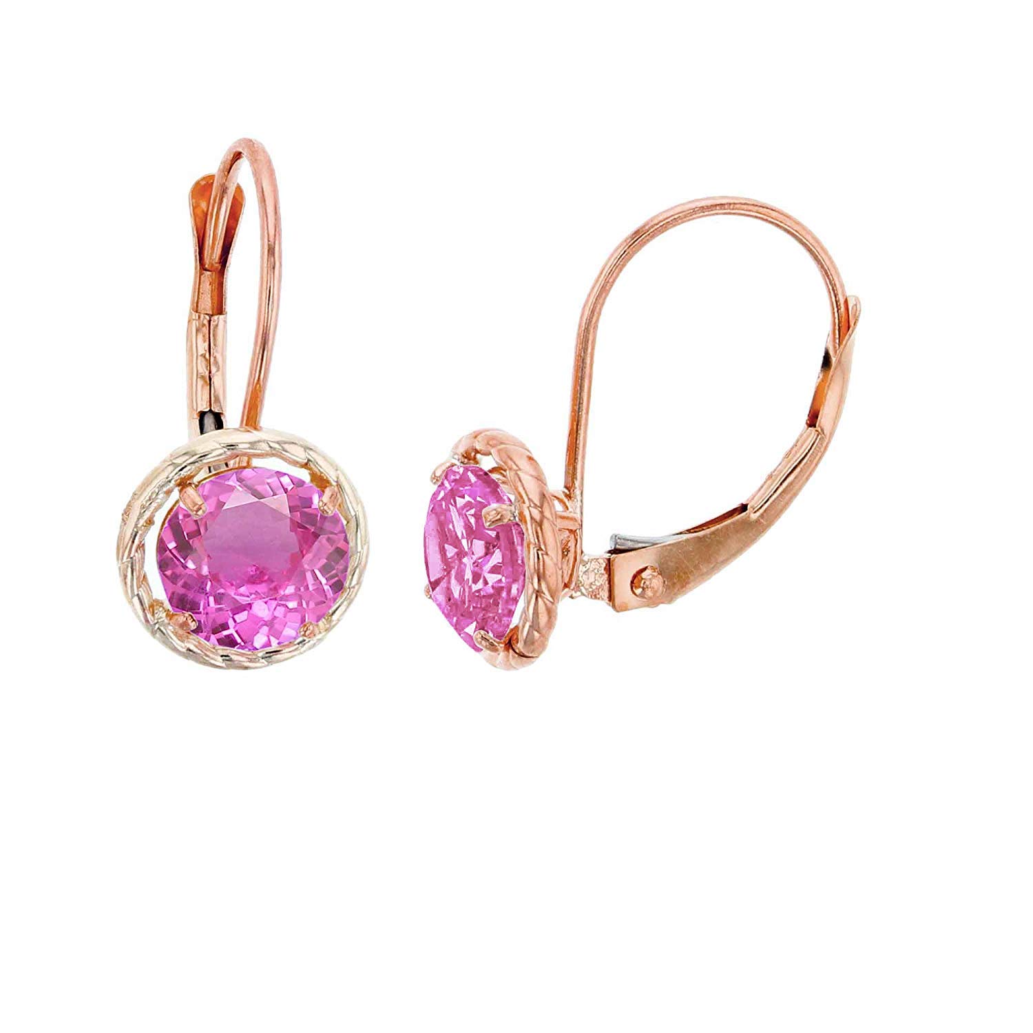 10K Yellow, White & Rose Gold 6mm Round Gemstone Leverback Earrings with Rope Frame | Genuine Birthstone Jewelry for Women | Perfect for Weddings, Parties & Everyday Wear