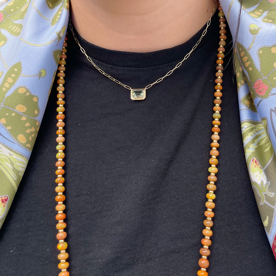 Exquisite 18K Gold Emerald Cut Prasiolite Pendant Necklace | Elegant Green Gemstone Jewelry for Women | Perfect for Weddings, Parties & Special Occasions