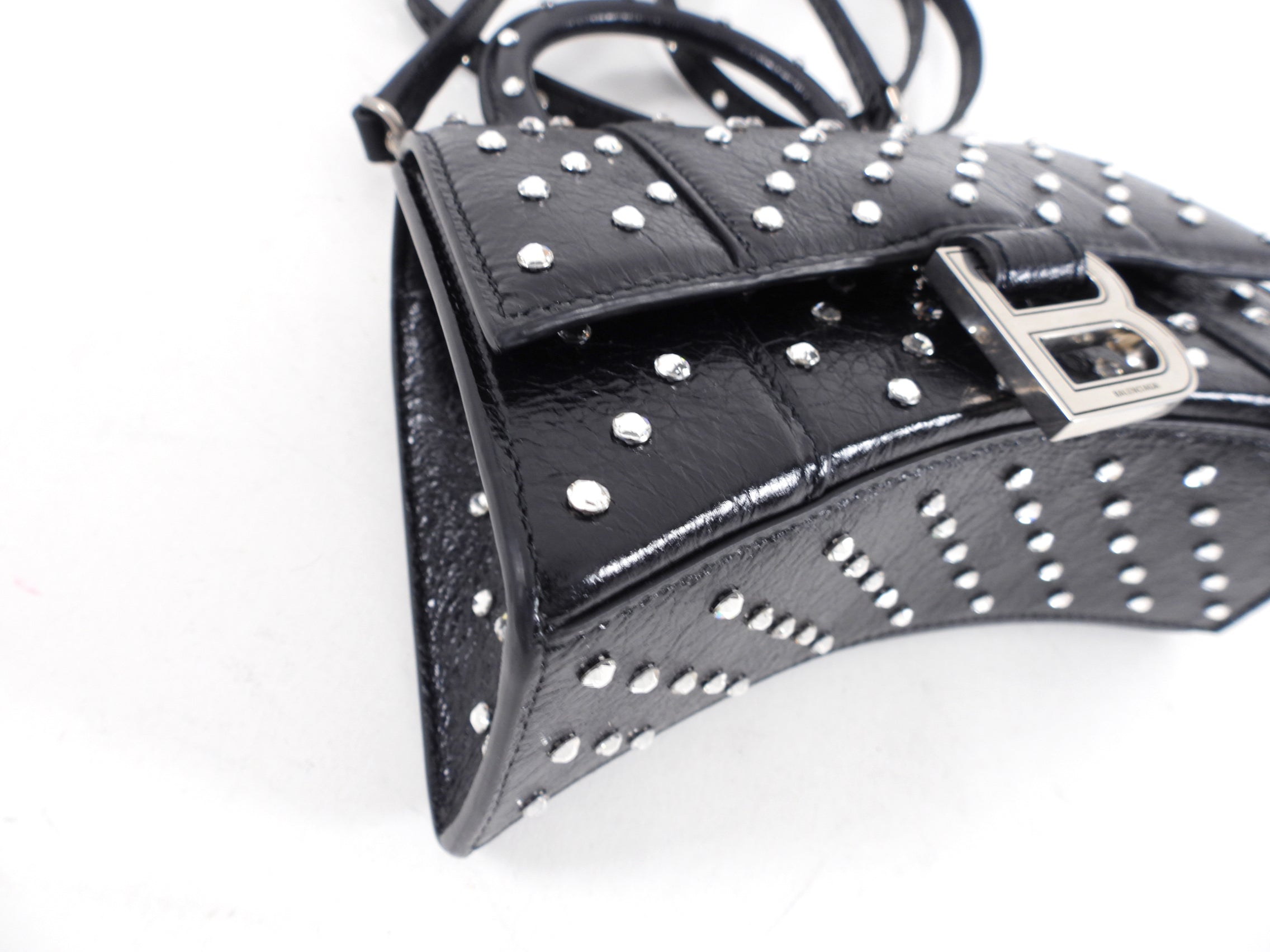 Balenciaga Black Hourglass XS Bag with Rhinestones - Luxury Evening Clutch for Parties, Weddings & Special Events