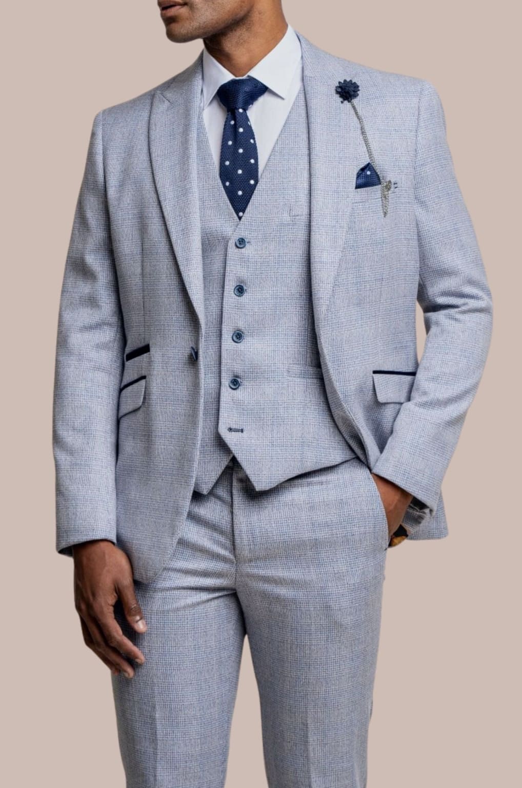 Cavani Caridi Men's Sky Blue 3 Piece Slim Fit Suit | Formal Business Attire | Wedding, Office & Special Occasion Wear