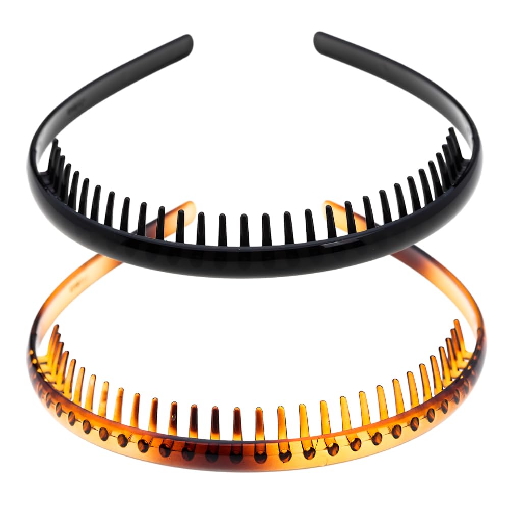 Ruihfas 2 Pack Fashion Plastic Headbands with Teeth Comb - Non-Slip Hair Hoop Bands for Women & Girls - Perfect for Workouts, Yoga, and Everyday Styling