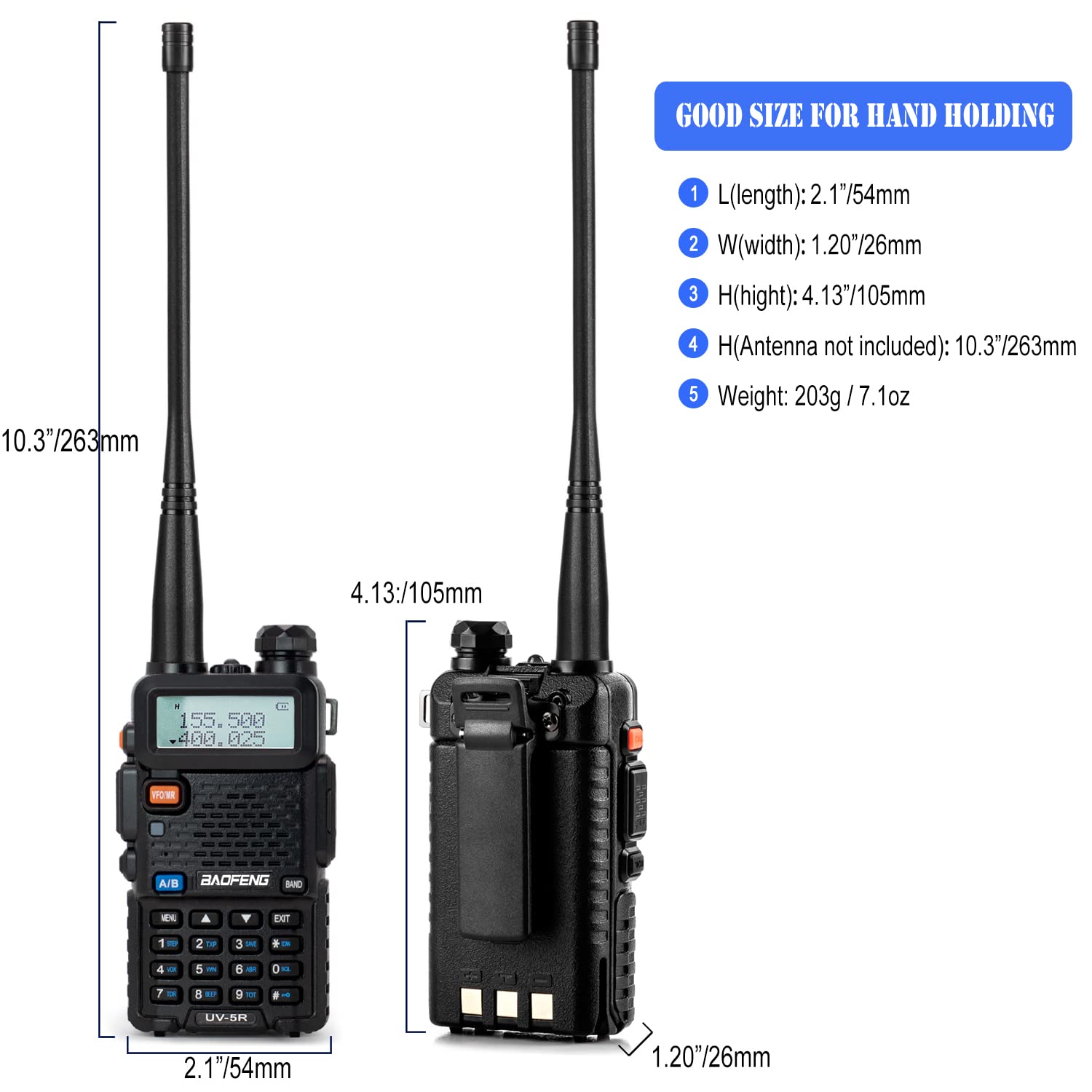 BAOFENG UV-5R Dual Band Ham Radio Walkie Talkie - Long Range Two Way Radio with High Gain Antenna, 2 Rechargeable Batteries & Earpiece - Ideal for Outdoor Adventures, Emergency Communication, and Construction Sites (2 Pack)