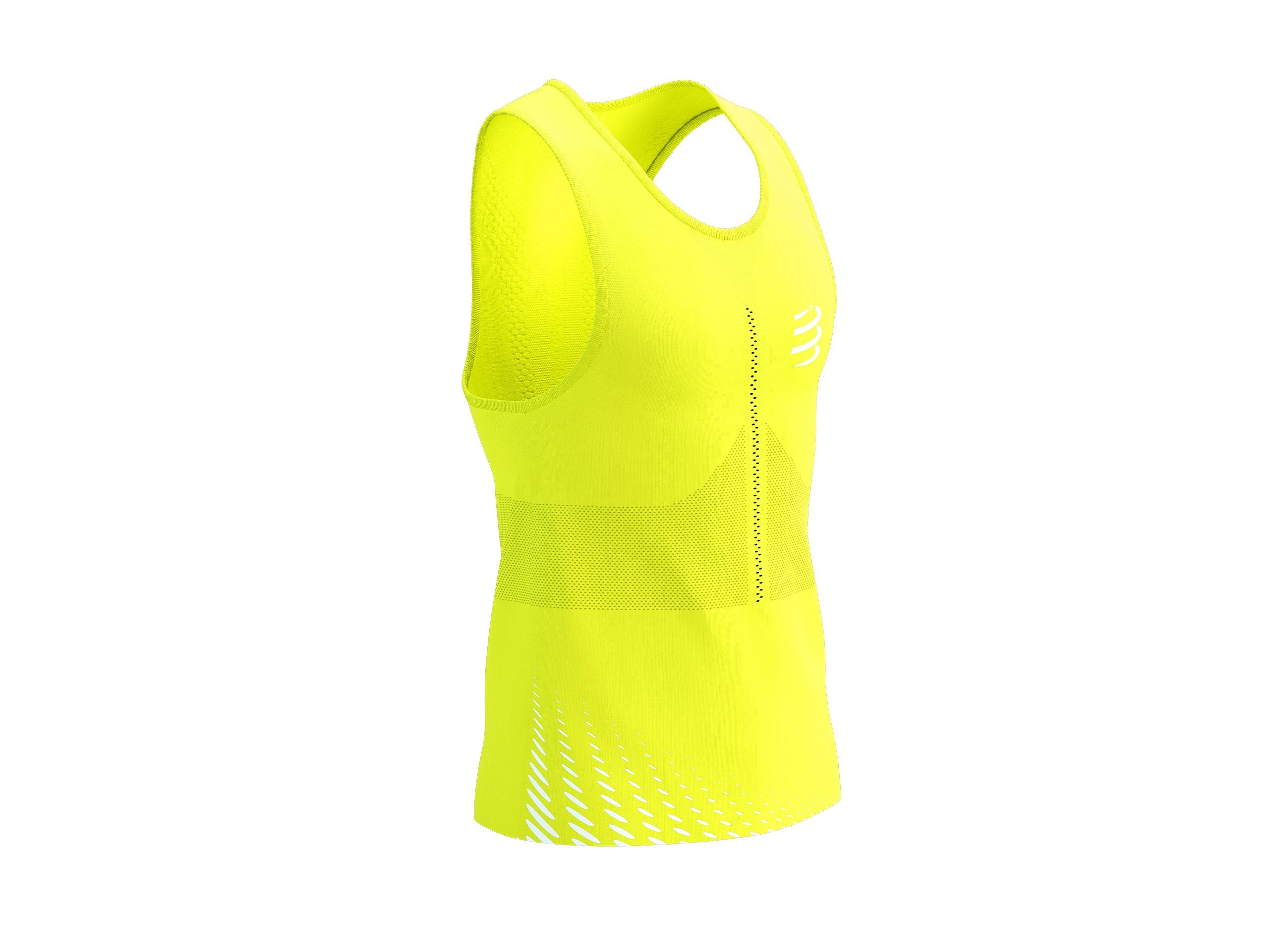 Compressport Men's Pro Racing Singlet - Breathable Running Top for Marathon & Triathlon - Evening Primrose/White - Ideal for Competition, Training & Outdoor Sports