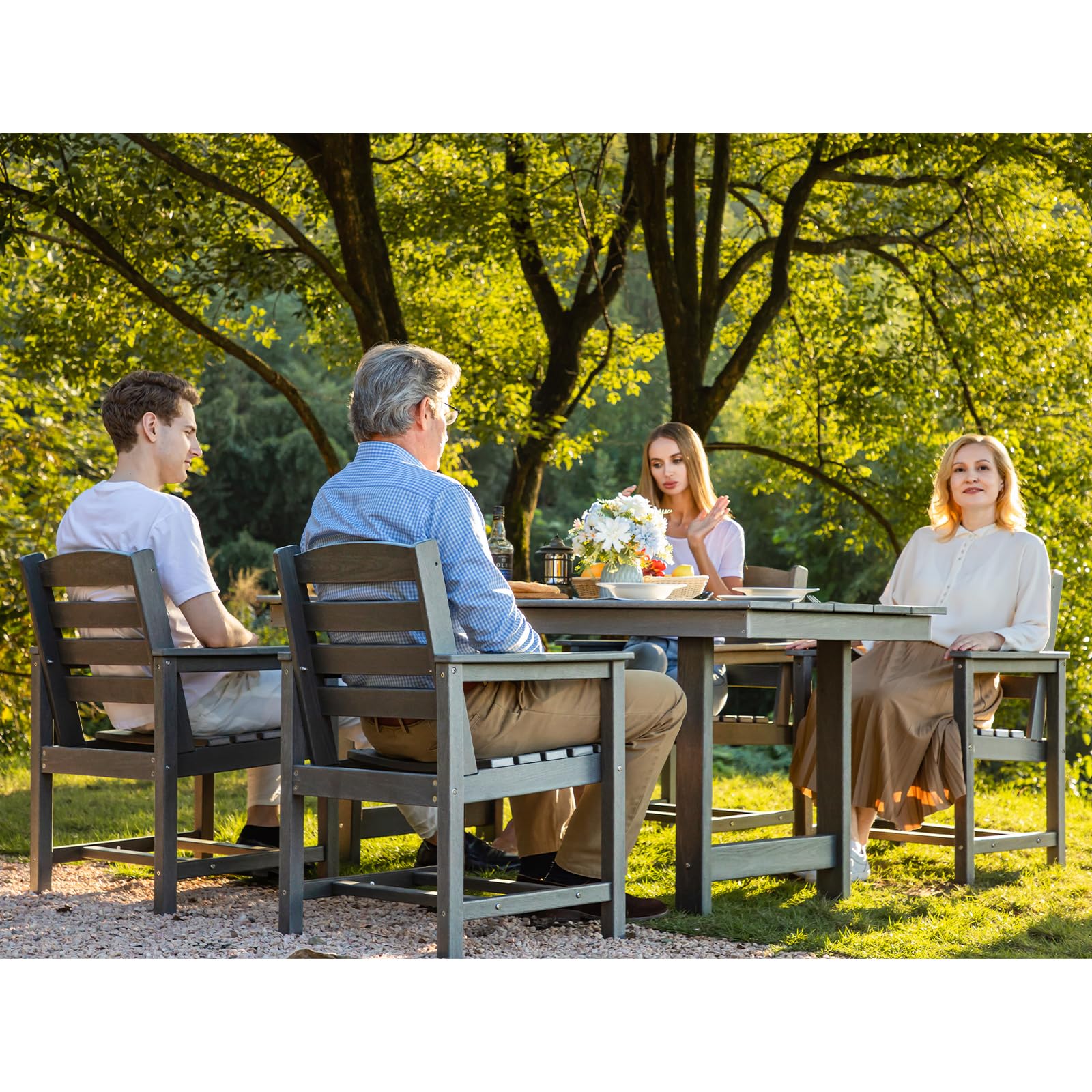 SERWALL 7-Piece Outdoor Dining Set with Umbrella Hole - HDPE Gray Patio Table & 6 Chairs - Perfect for Backyard, Garden, Poolside & Outdoor Entertaining
