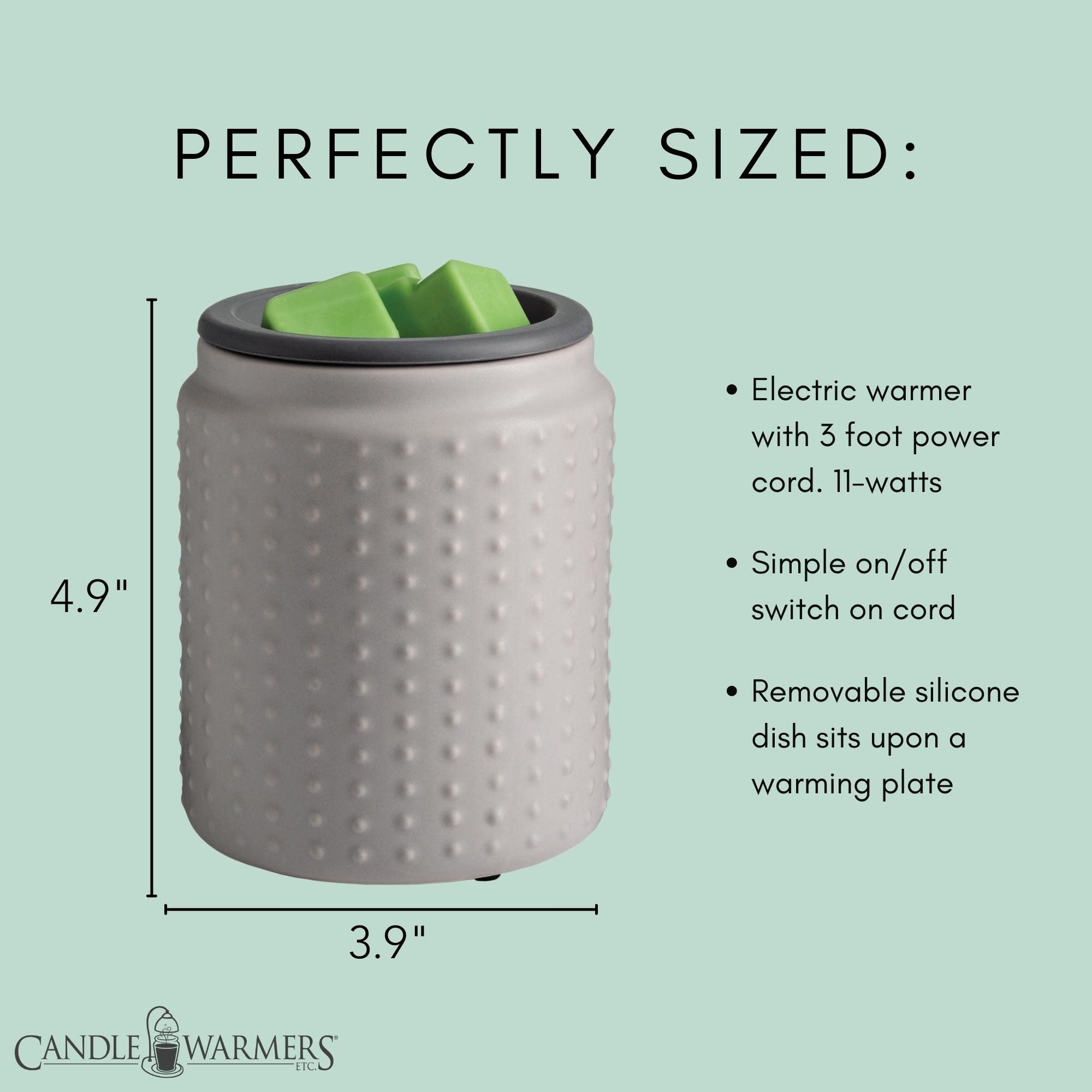Ceramic Wax Melt Warmer with Silicone Dish - Gray Hobnail Dot Design for Scented Wax Melts, Cubes & Tarts | Perfect for Home Aromatherapy, Relaxation & Gift Giving