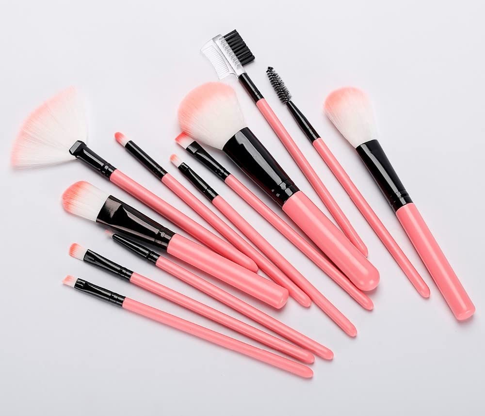 12 Pcs Pink Makeup Brush Set for Women & Girls - Foundation, Eyeshadow, Eyebrow, Eyeliner, Blush, Powder, Concealer & Contour - Perfect for Professional Makeup Application & Travel Beauty Kit