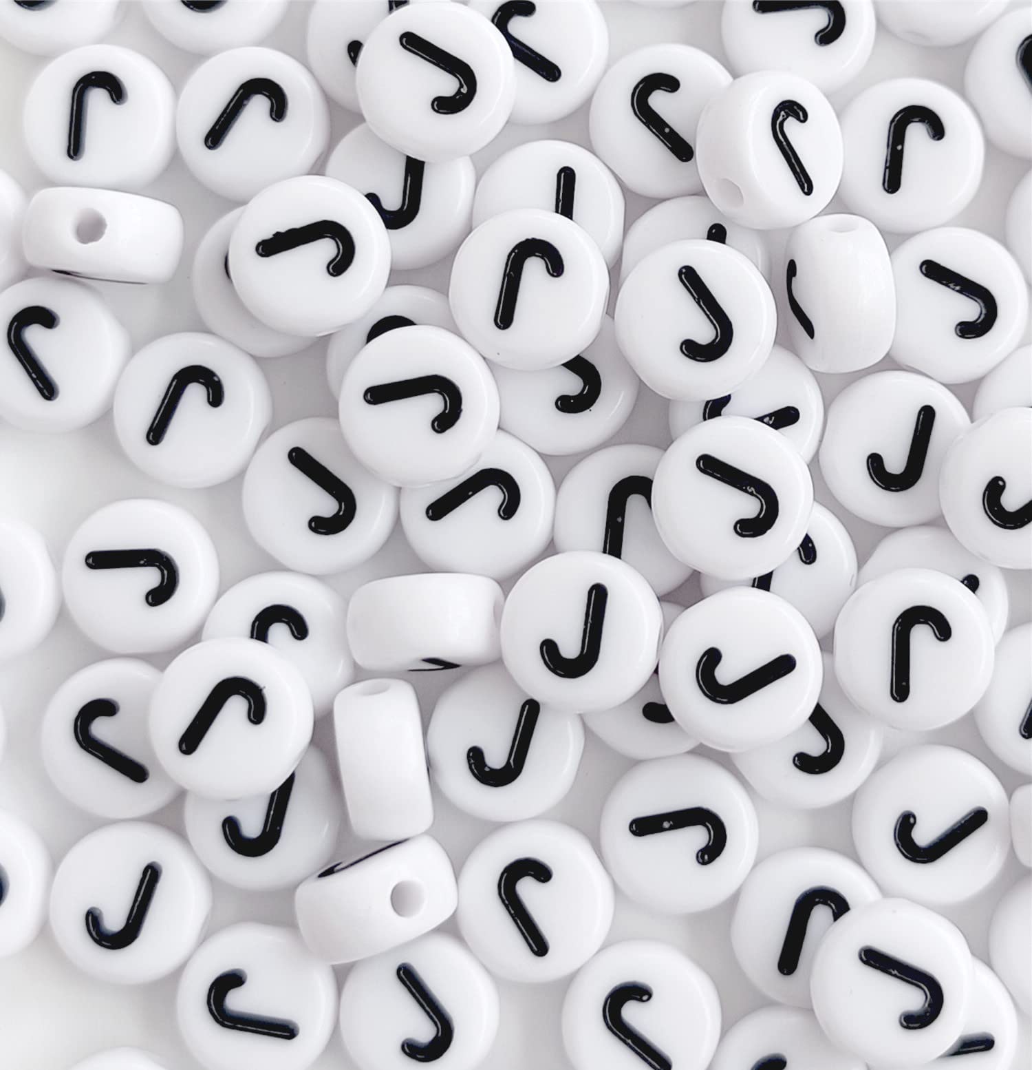100PCS White Round Acrylic Alphabet Beads Letter J - 4X7mm DIY Jewelry Making Supplies for Bracelets, Necklaces, Keychains - Perfect for Crafts, Gifts & Personalized Accessories