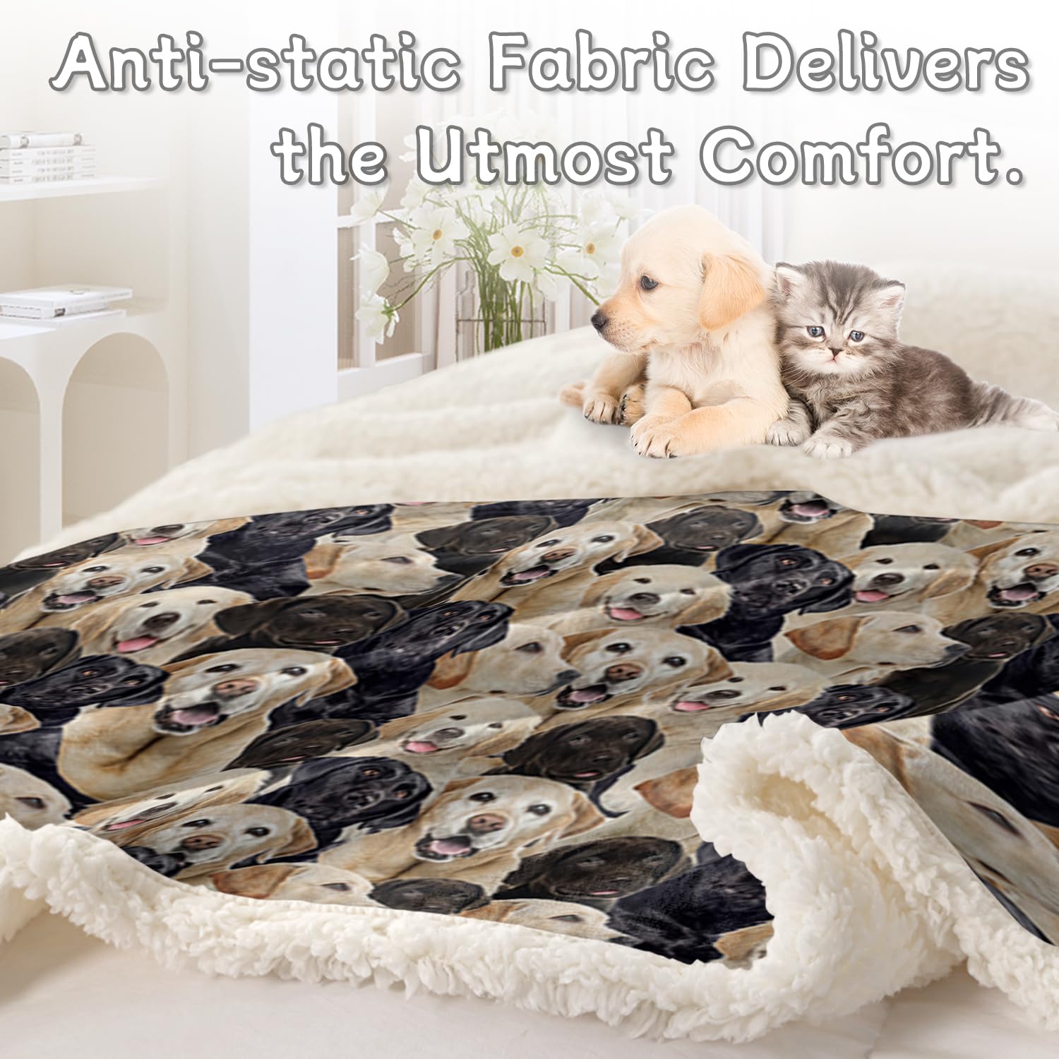 **BlessLiving Golden Labrador Retriever Fleece Blanket - Soft Sherpa Dog Blanket for Pets, 60