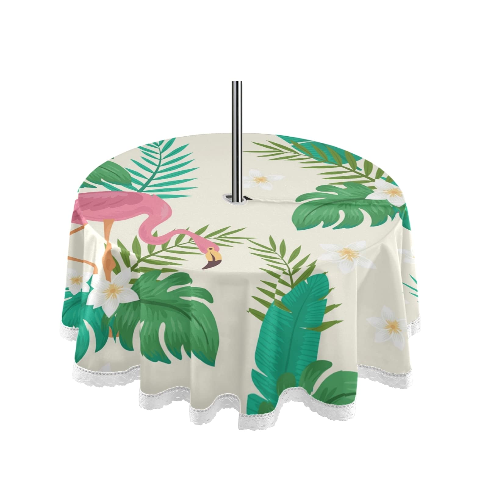 Realistic Tropical Leaves Outdoor Tablecloth with Umbrella Hole & Zipper - Waterproof Spring Summer Table Cover for Restaurant, Patio, BBQs, Party & Home Decor - Machine Washable & Durable for Outdoor Dining, Picnics, and Garden Parties