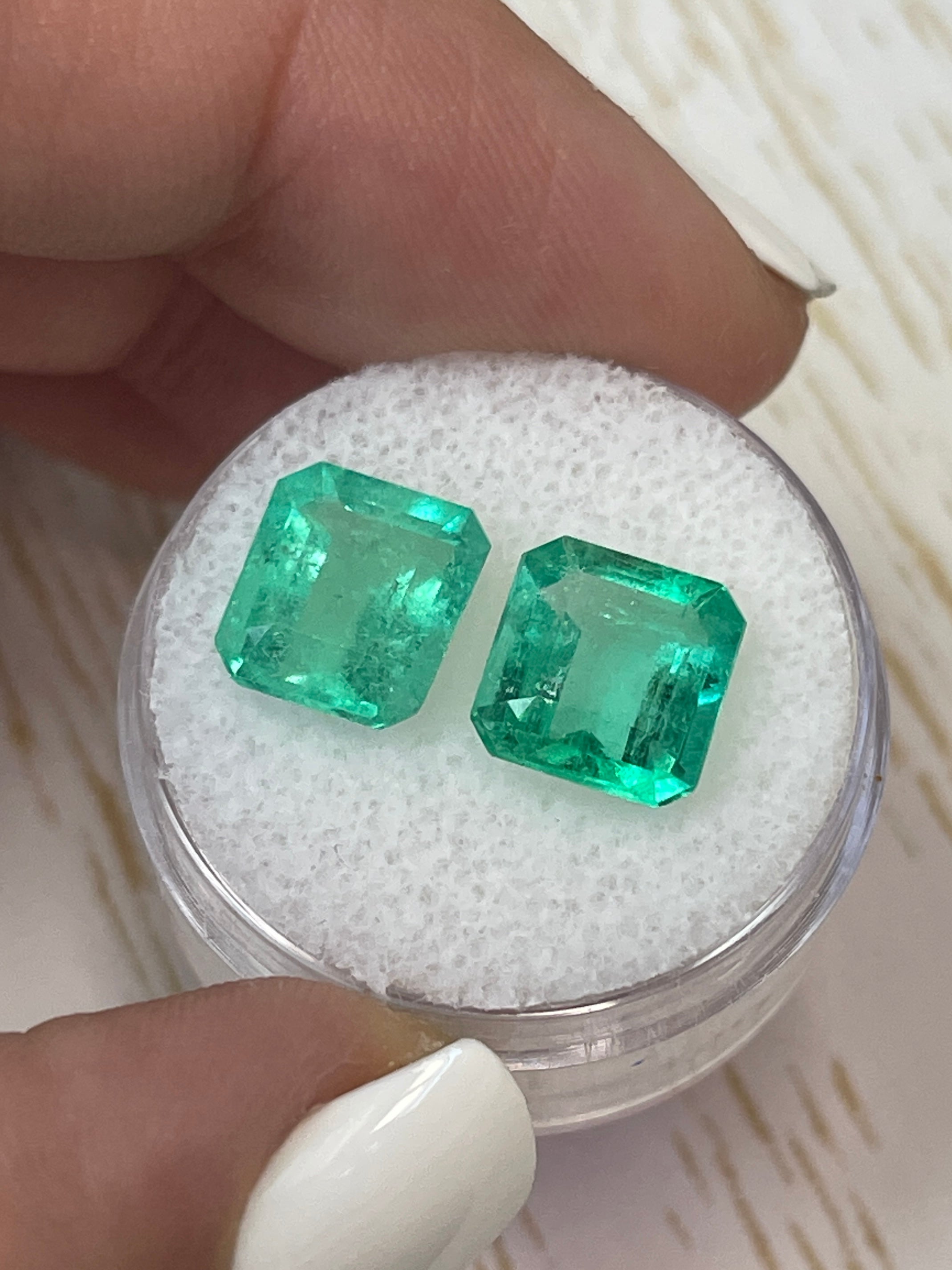 6.23tcw 10x9mm Matching Loose Colombian Emeralds - Asscher Cut Gemstones for Jewelry Making, Engagement Rings & Luxury Gifts