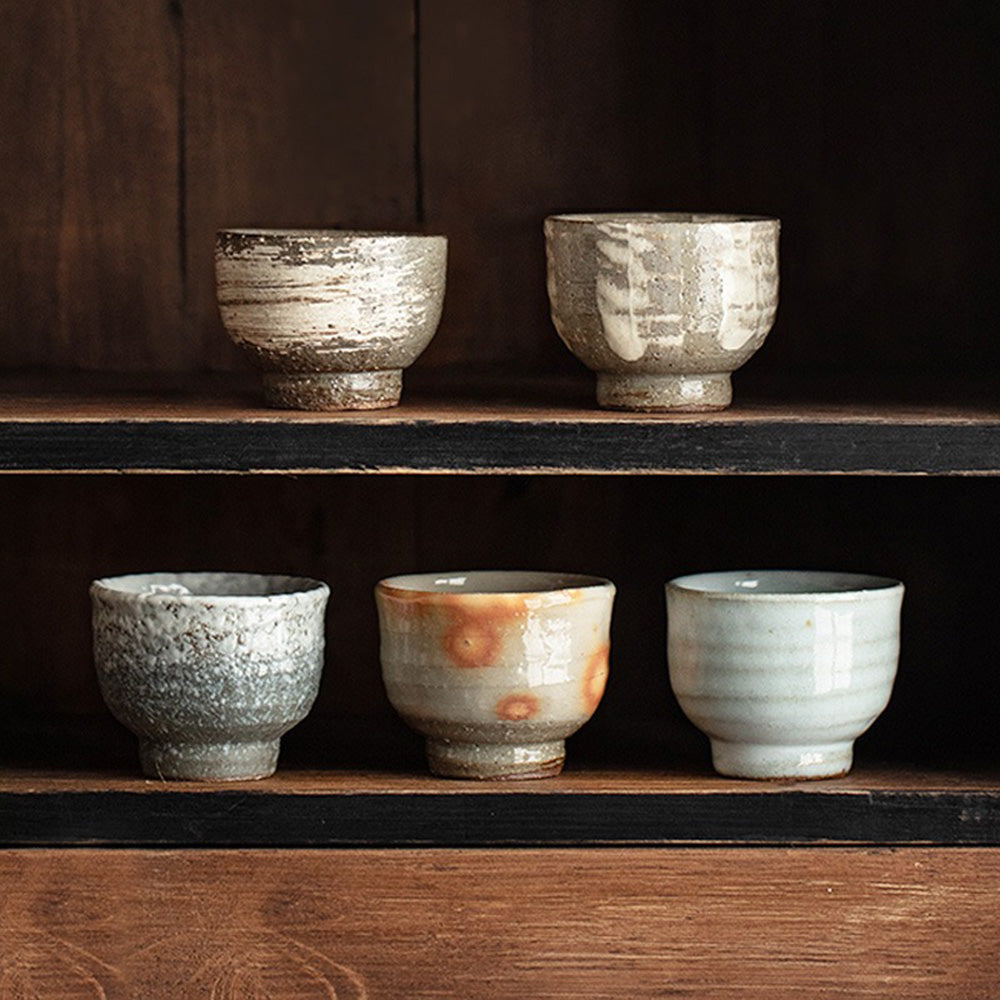 Authentic Japanese Wabi-Sabi Wanko Yaki Pottery Tea Cup Set of 5 - Handcrafted Ceramic Matcha Cups for Traditional Tea Ceremony, Home Decor & Gift