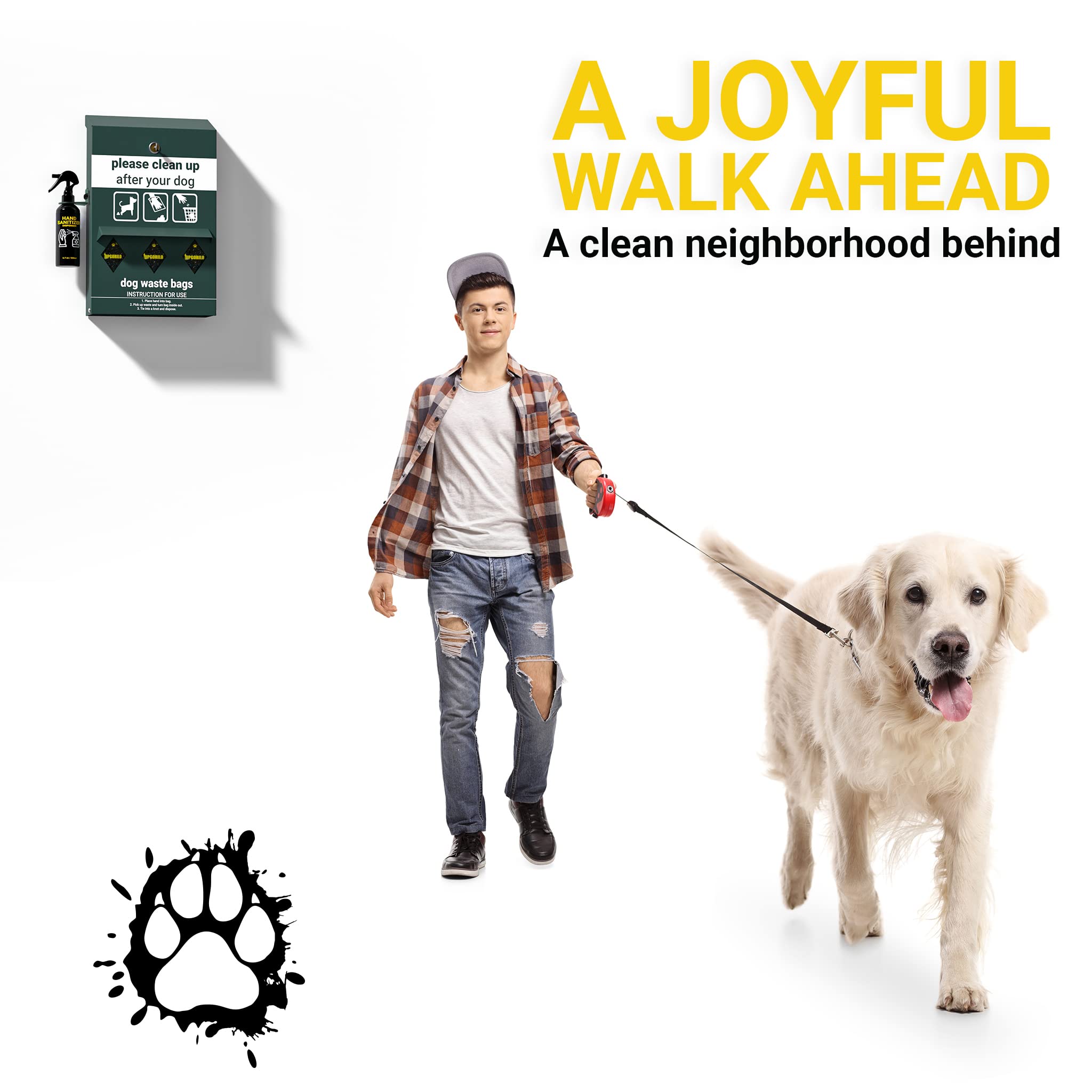 Glow in the Dark Dog Waste Station with 600 Poop Bags & Hand Sanitizer - Outdoor Triple Storage Pet Waste Dispenser with Lock & Rain Guard - Perfect for Parks, Yards & Dog Walking Areas
