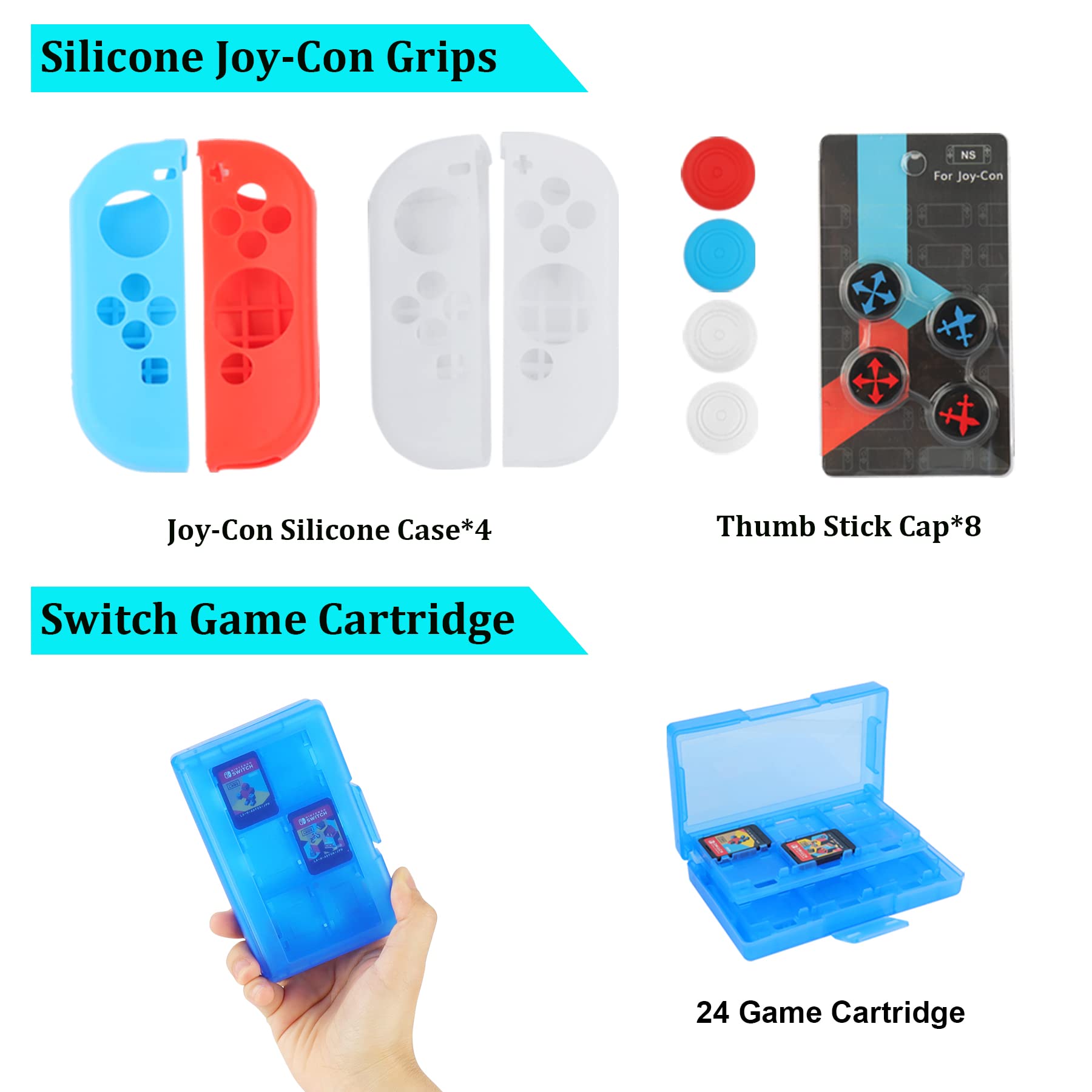 Nintendo Switch OLED Model (2021) Accessories Bundle - 23-in-1 Family Party Kit with Carrying Case, Joy-Con Charging Dock, Grips, Covers, Steering Wheels, Mount & Screen Protectors - Perfect for Gaming Parties, Travel & Home Entertainment