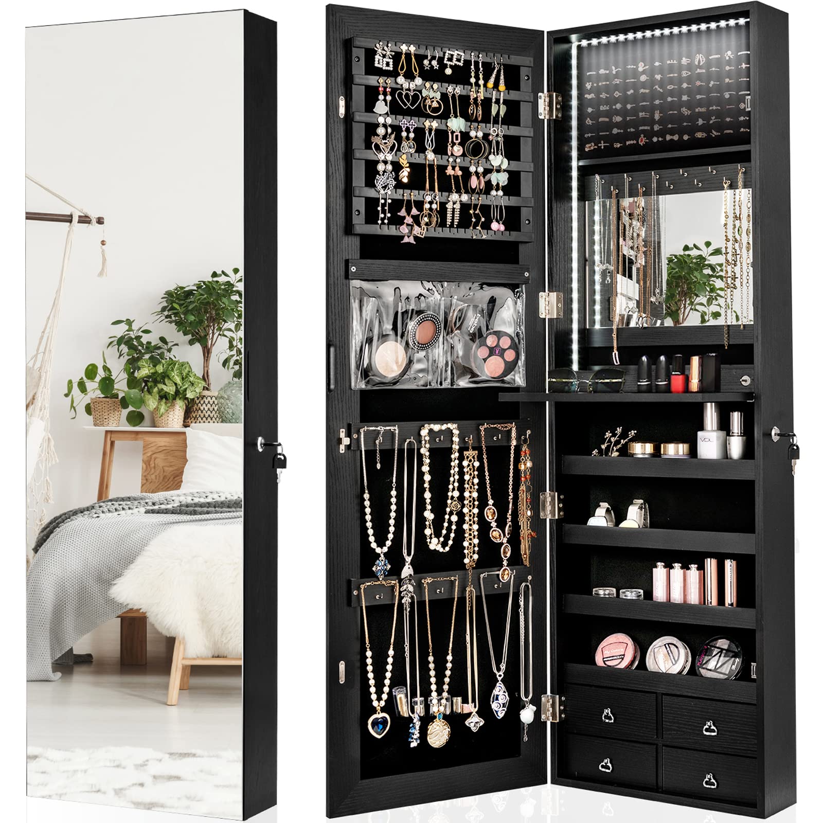 Charmaid LED Lighted Jewelry Armoire with Full Length Mirror - 47.2