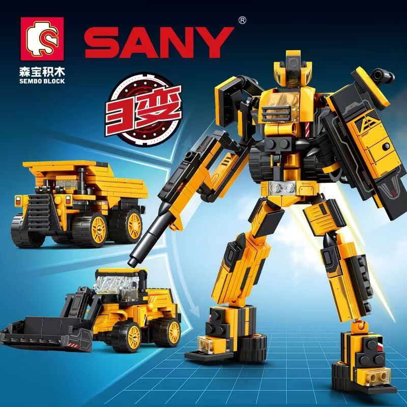 Sembo SANY Changeable Construction Toy Set - Excavator, Crane & Bulldozer Building Blocks for Kids - STEM Educational Toys for Boys & Girls - Perfect for Birthday Gifts & Pretend Play Construction Site Scenes