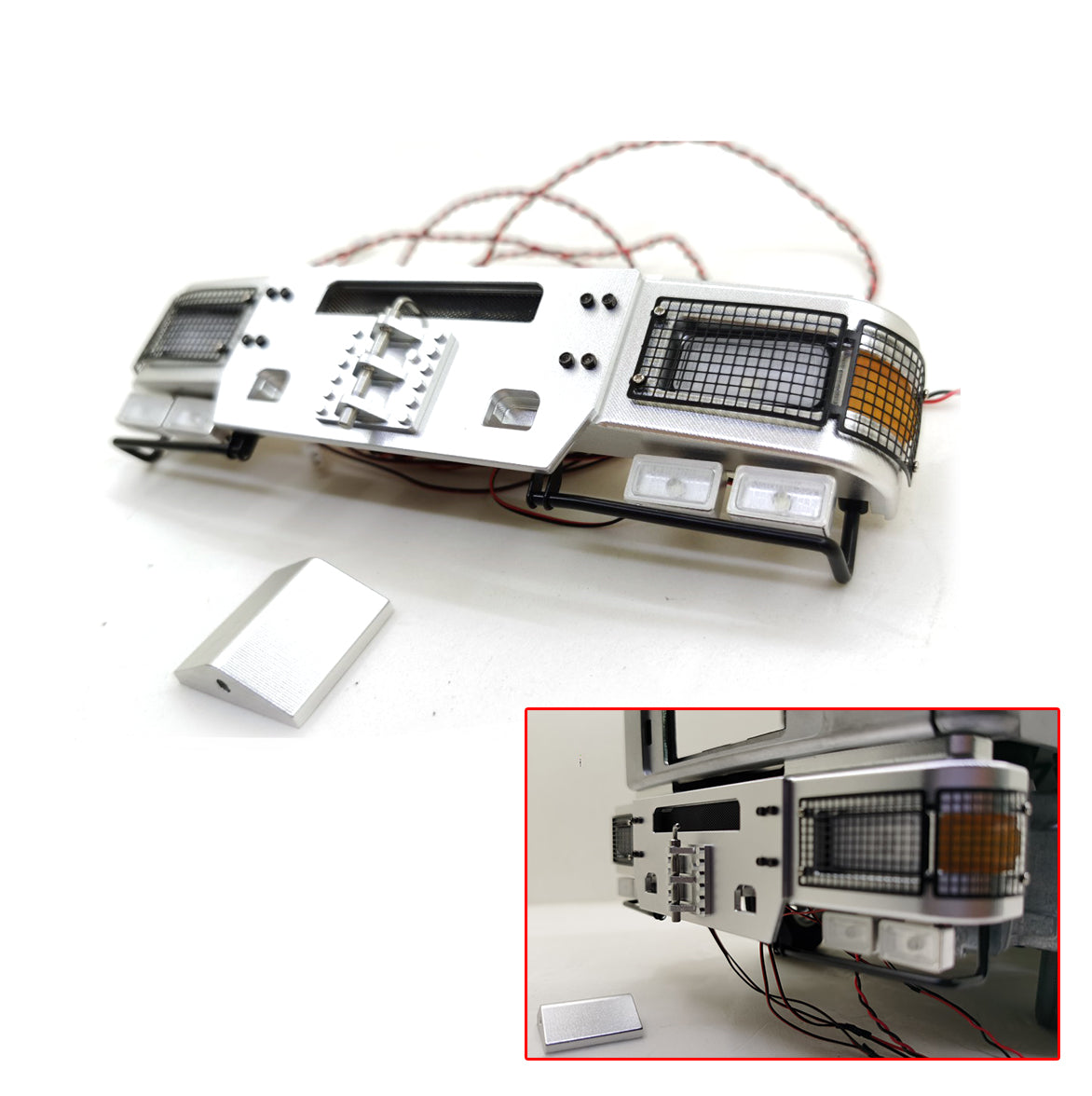 JXModel F2000 1/14 Scale Metal Front Bumper with LED Lights - Upgrade Spare Part for RC Tractor Truck DIY Model | Perfect for Off-Road Racing & Crawler Scenes